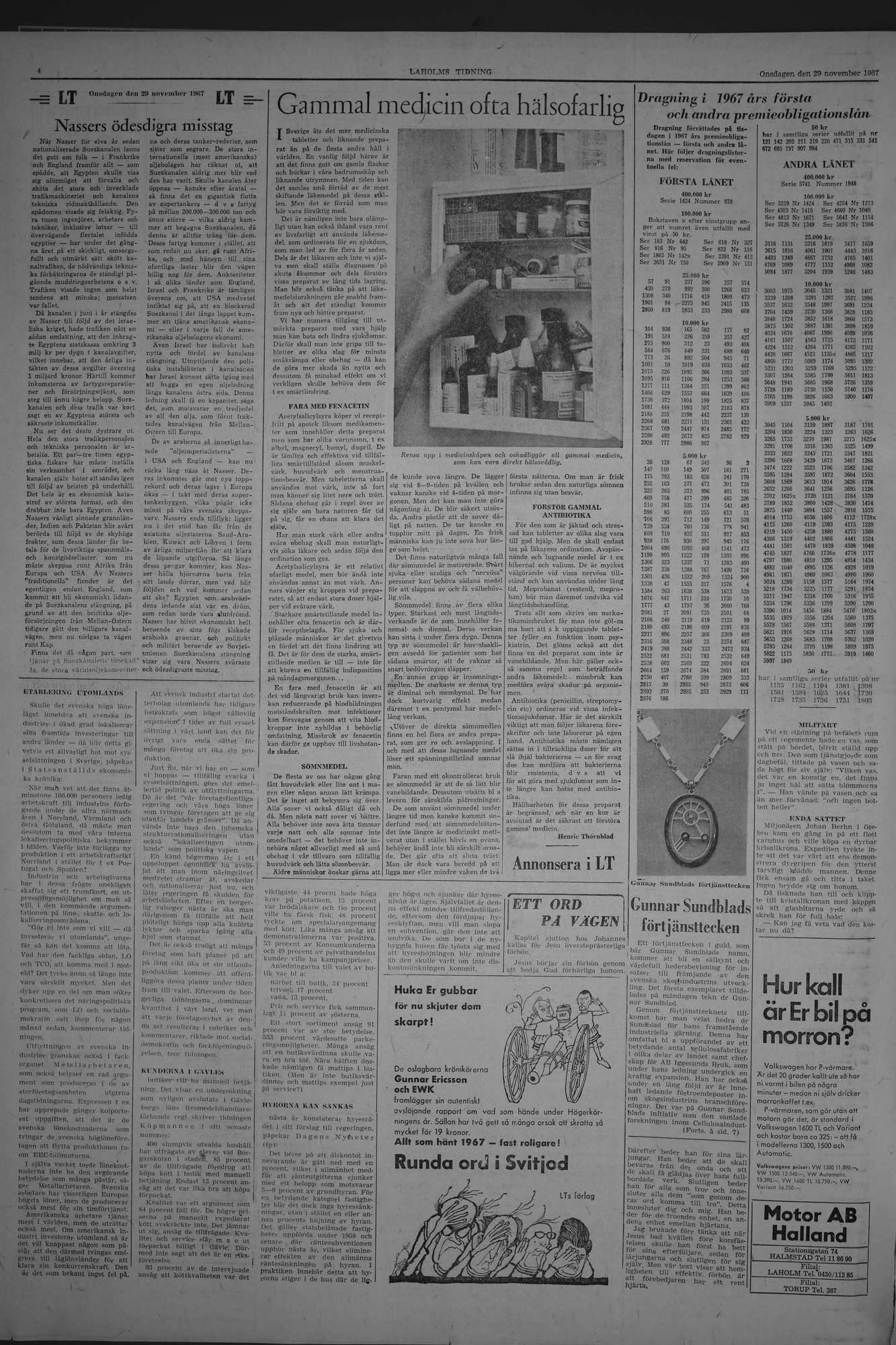 Laholms Tidning Onsdag 29 november 1967, sida 4