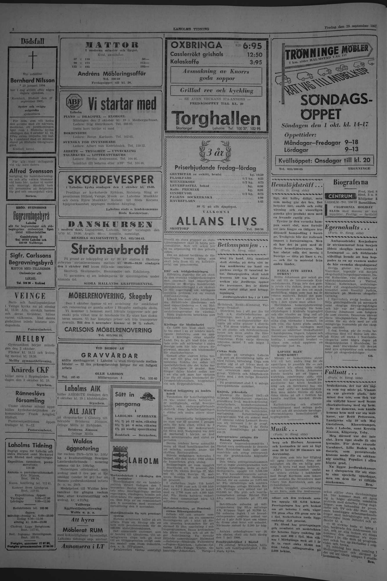Laholms Tidning Fredag 29 september 1967, sida 2