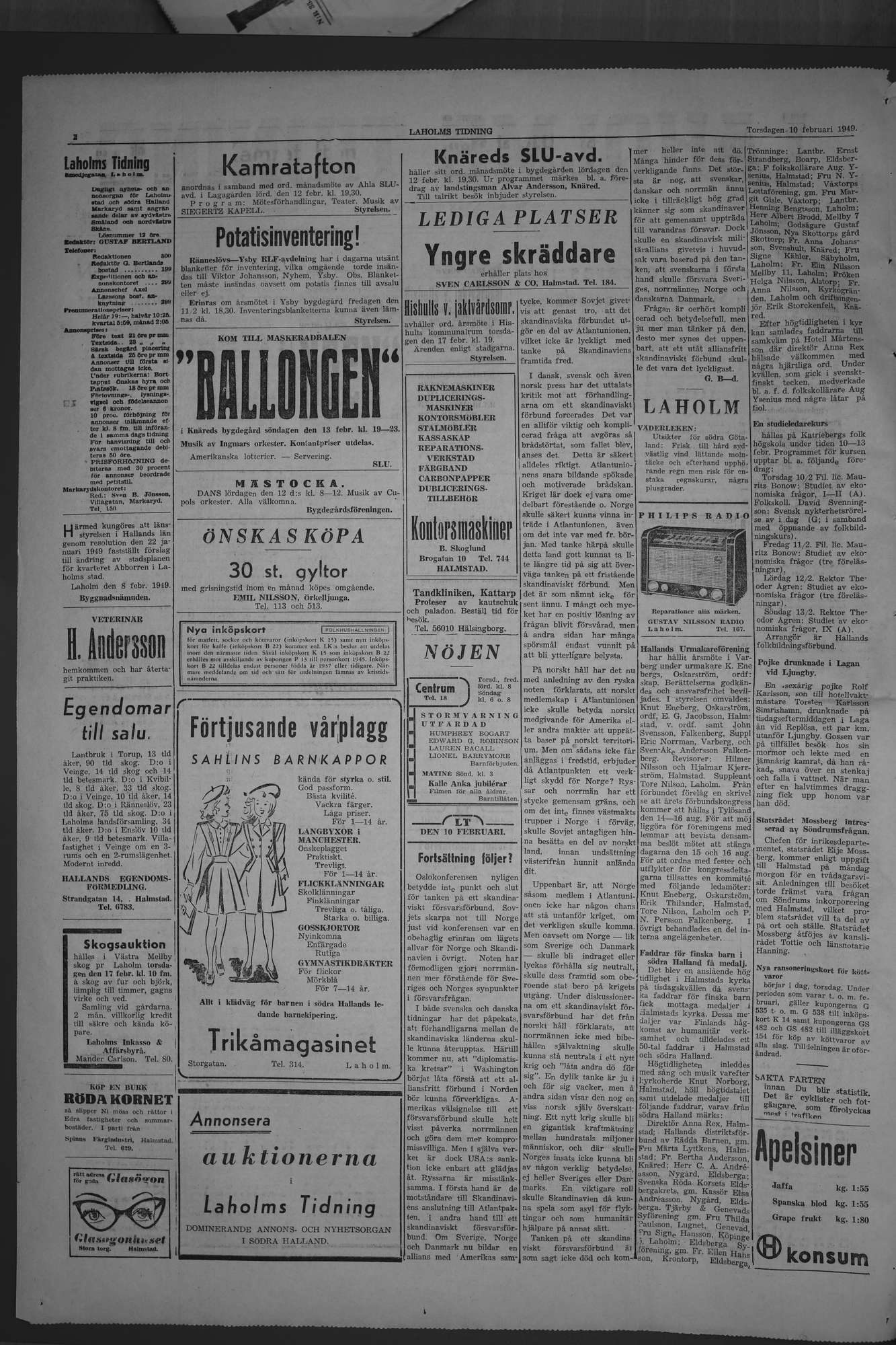 Laholms Tidning Torsdag 10 februari 1949, sida 2