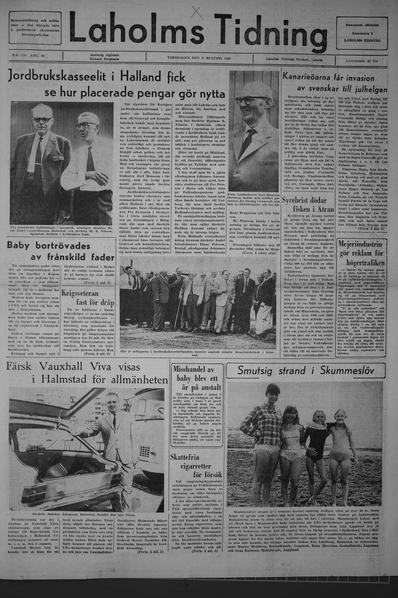 Laholms Tidning Torsdag 3 augusti 1967, sida 1