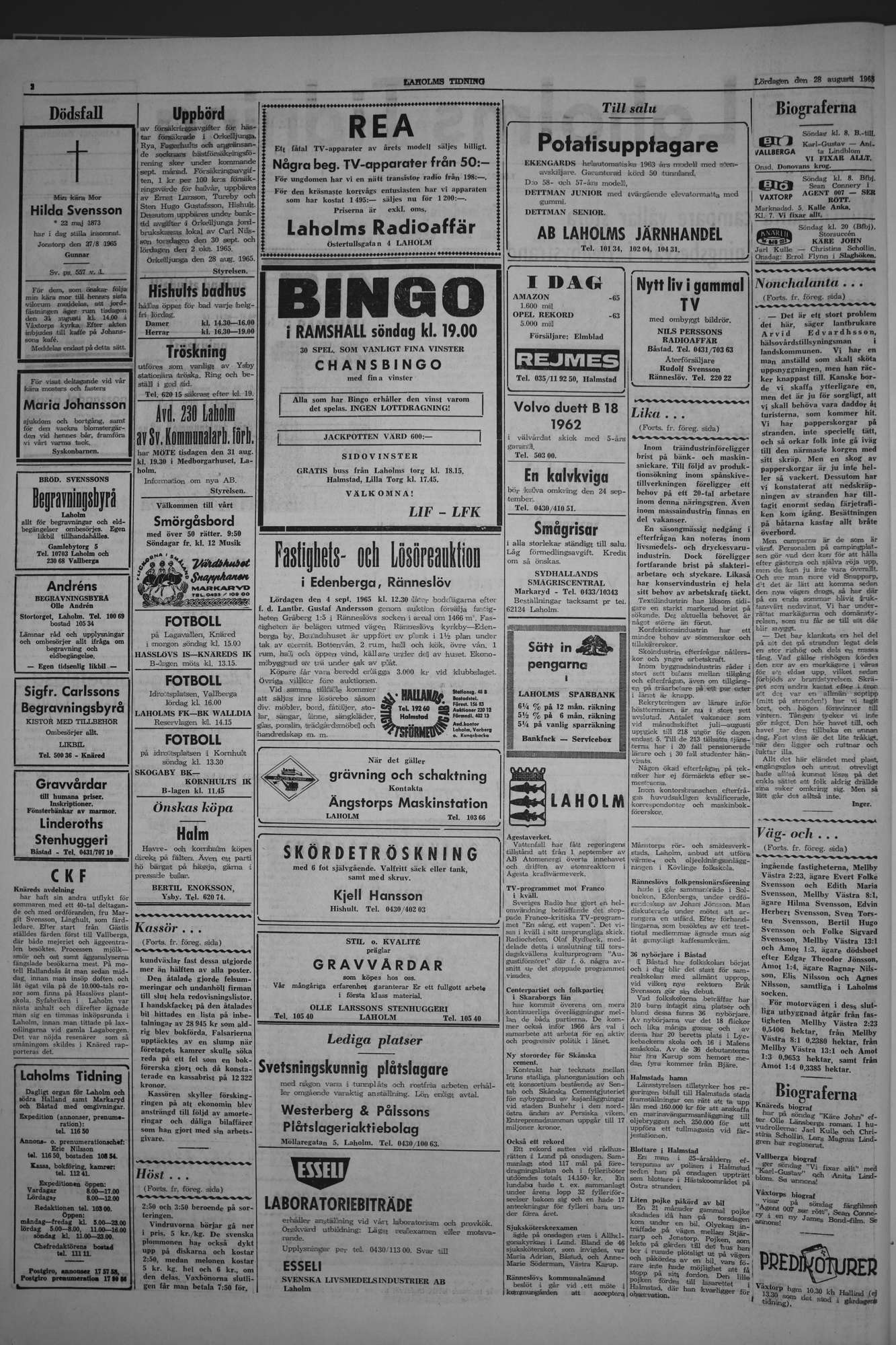 Laholms Tidning Lördag 28 augusti 1965, sida 2