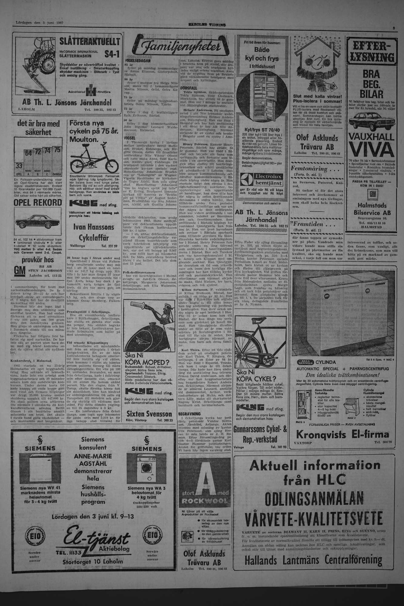 Laholms Tidning Lördag 3 juni 1967, sida 3