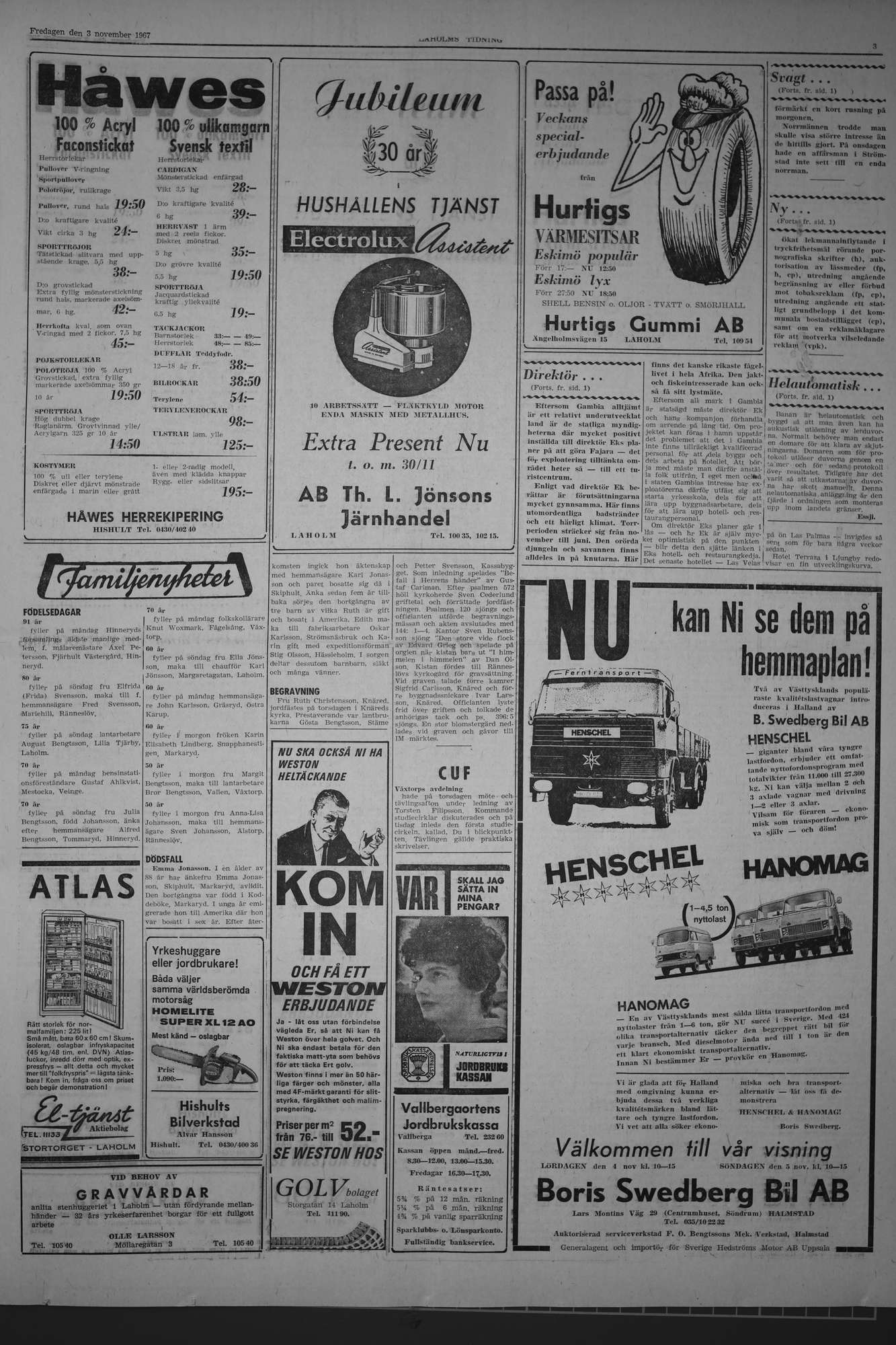 Laholms Tidning Fredag 3 november 1967, sida 3