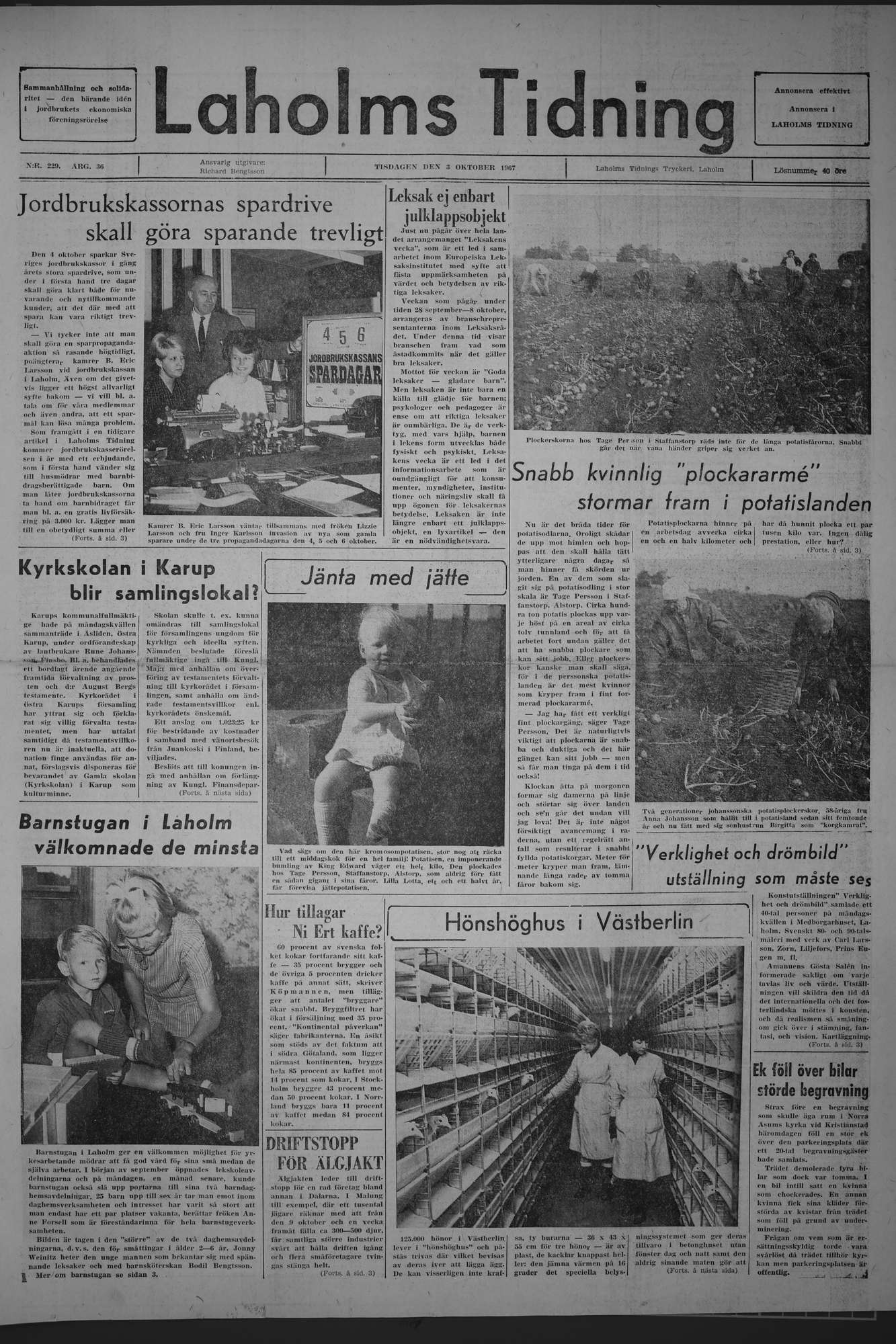 Laholms Tidning Tisdag 3 oktober 1967, sida 1