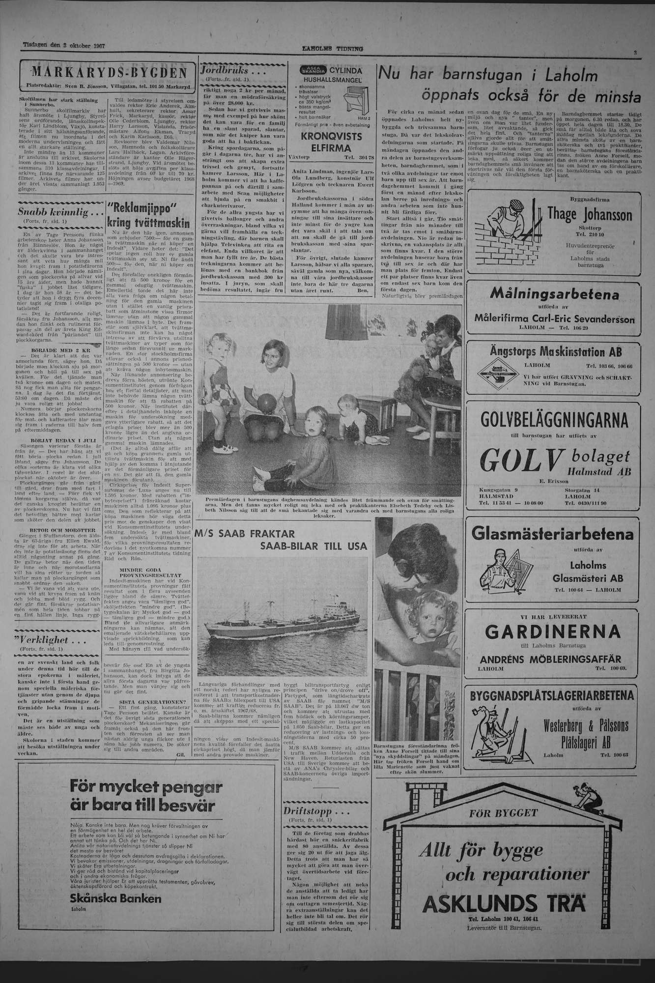 Laholms Tidning Tisdag 3 oktober 1967, sida 3