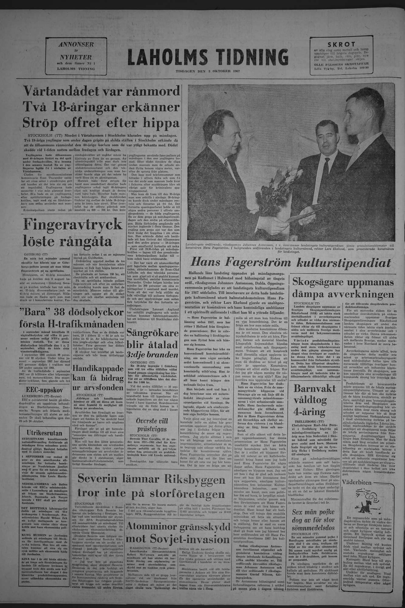 Laholms Tidning Tisdag 3 oktober 1967, sida 8