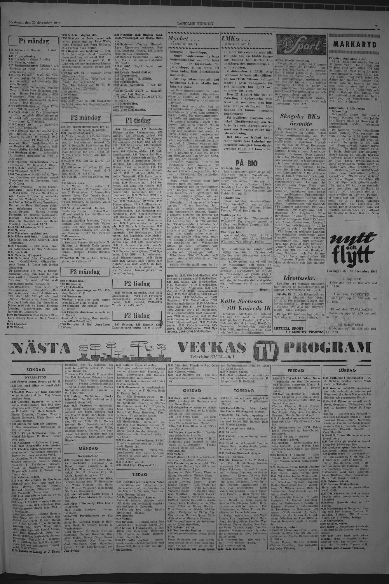 Laholms Tidning Lördag 30 december 1967, sida 7