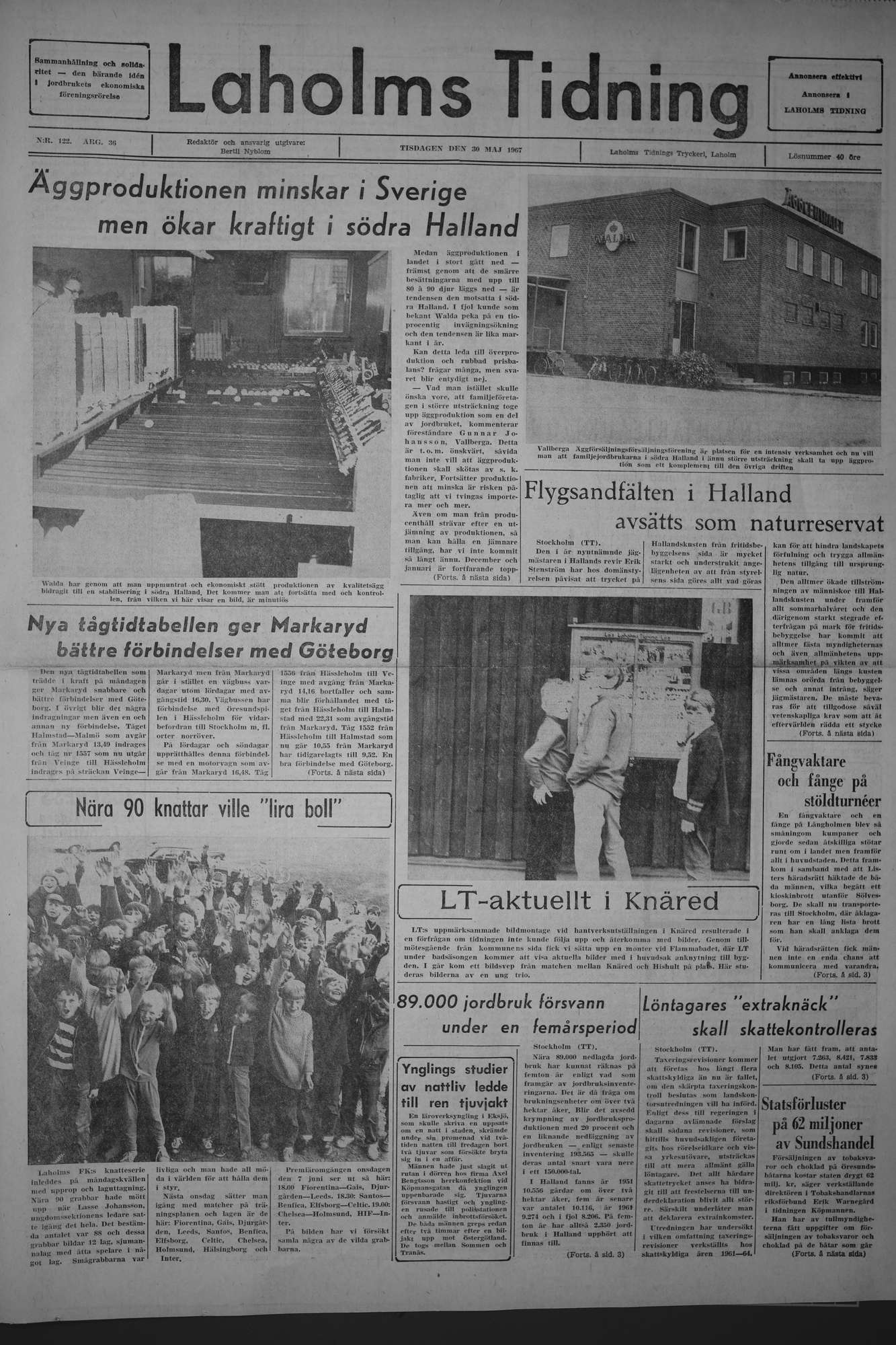 Laholms Tidning Tisdag 30 maj 1967, sida 1