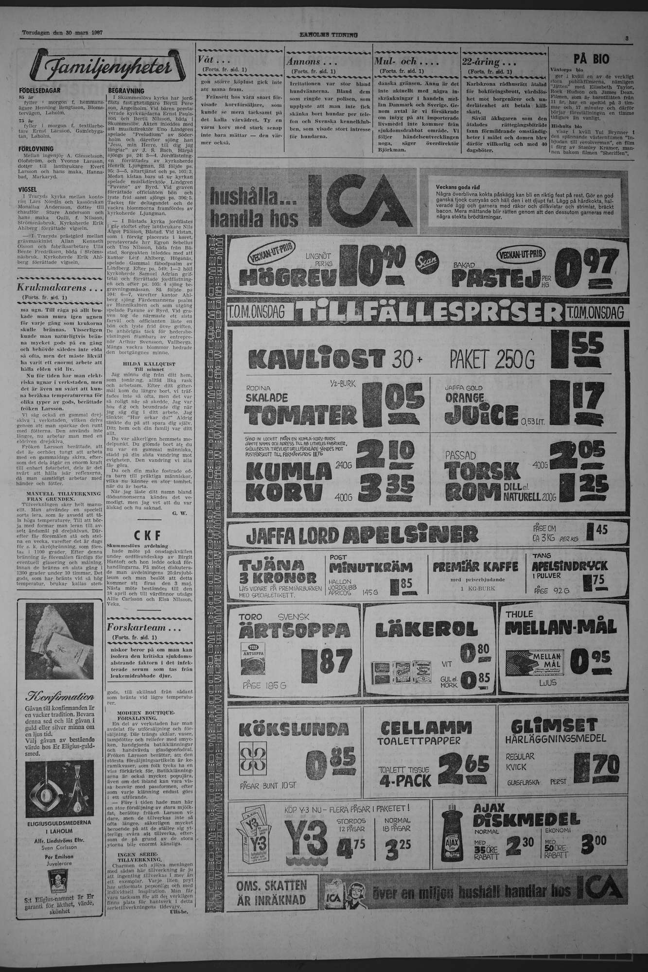 Laholms Tidning Torsdag 30 mars 1967, sida 3