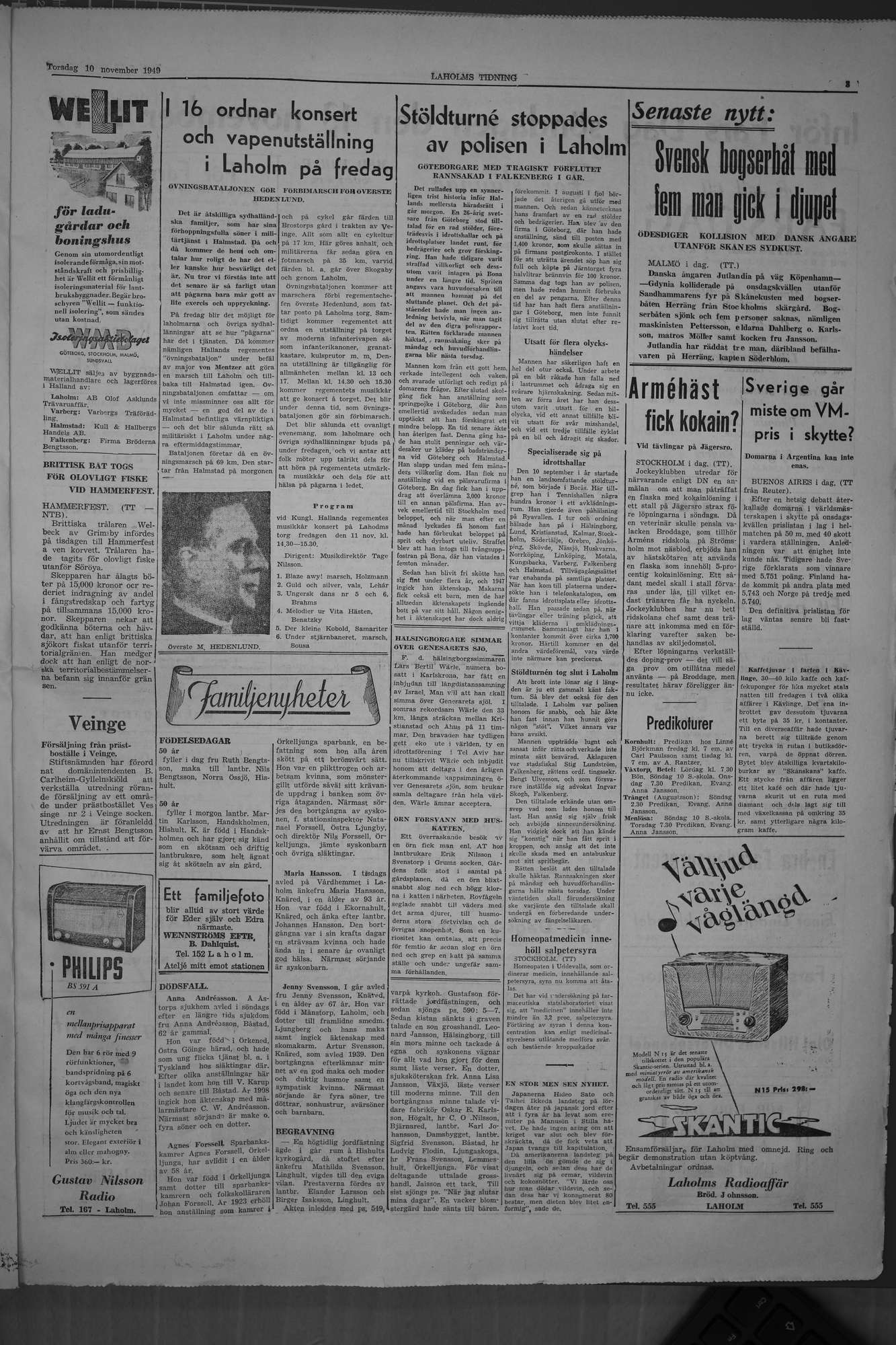 Laholms Tidning Torsdag 10 november 1949, sida 3