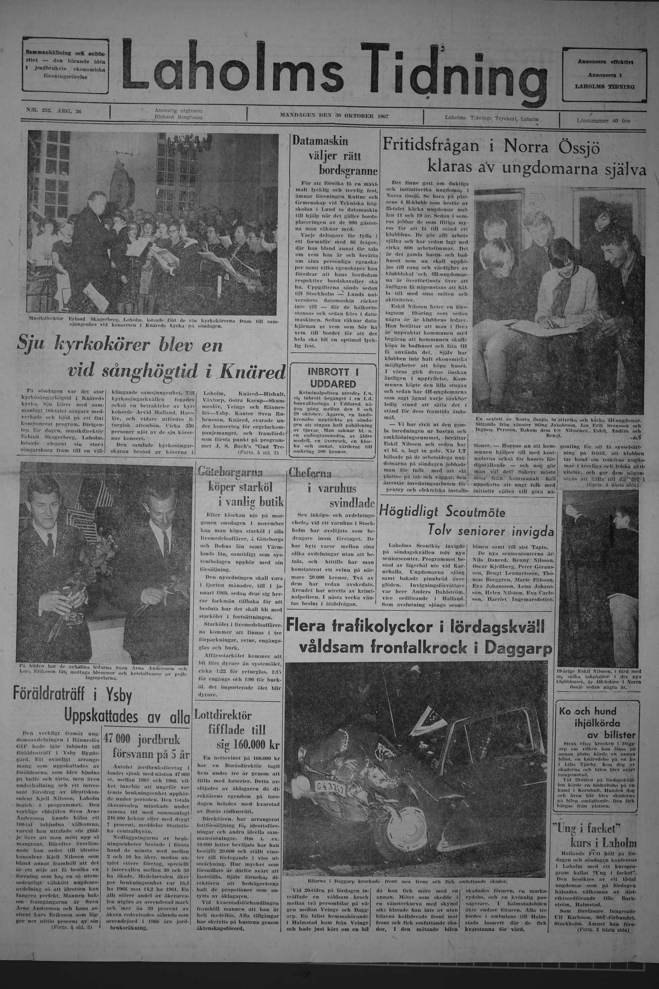 Laholms Tidning Måndag 30 oktober 1967, sida 1