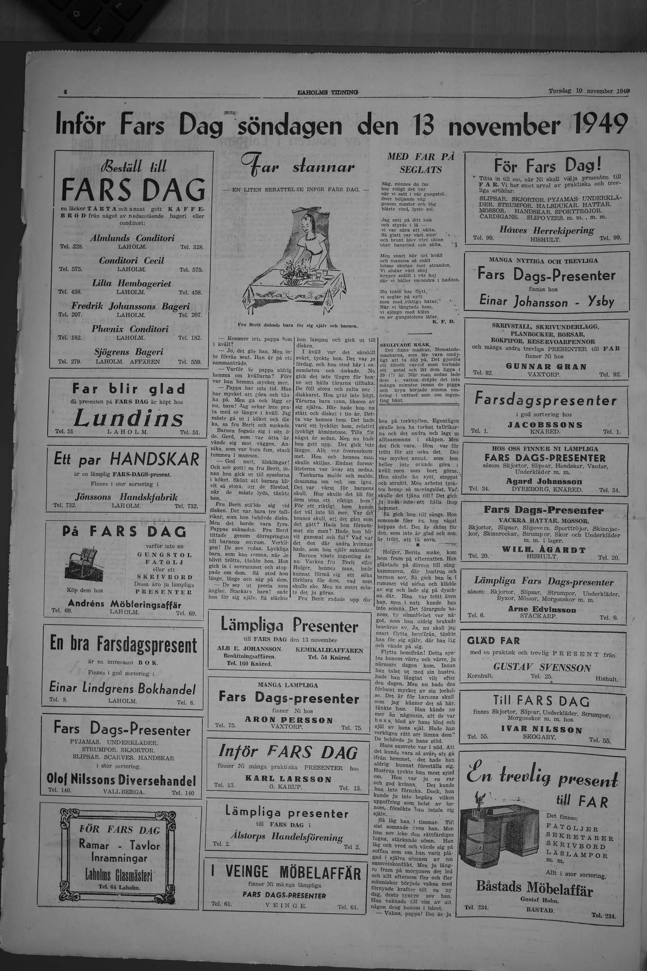 Laholms Tidning Torsdag 10 november 1949, sida 4