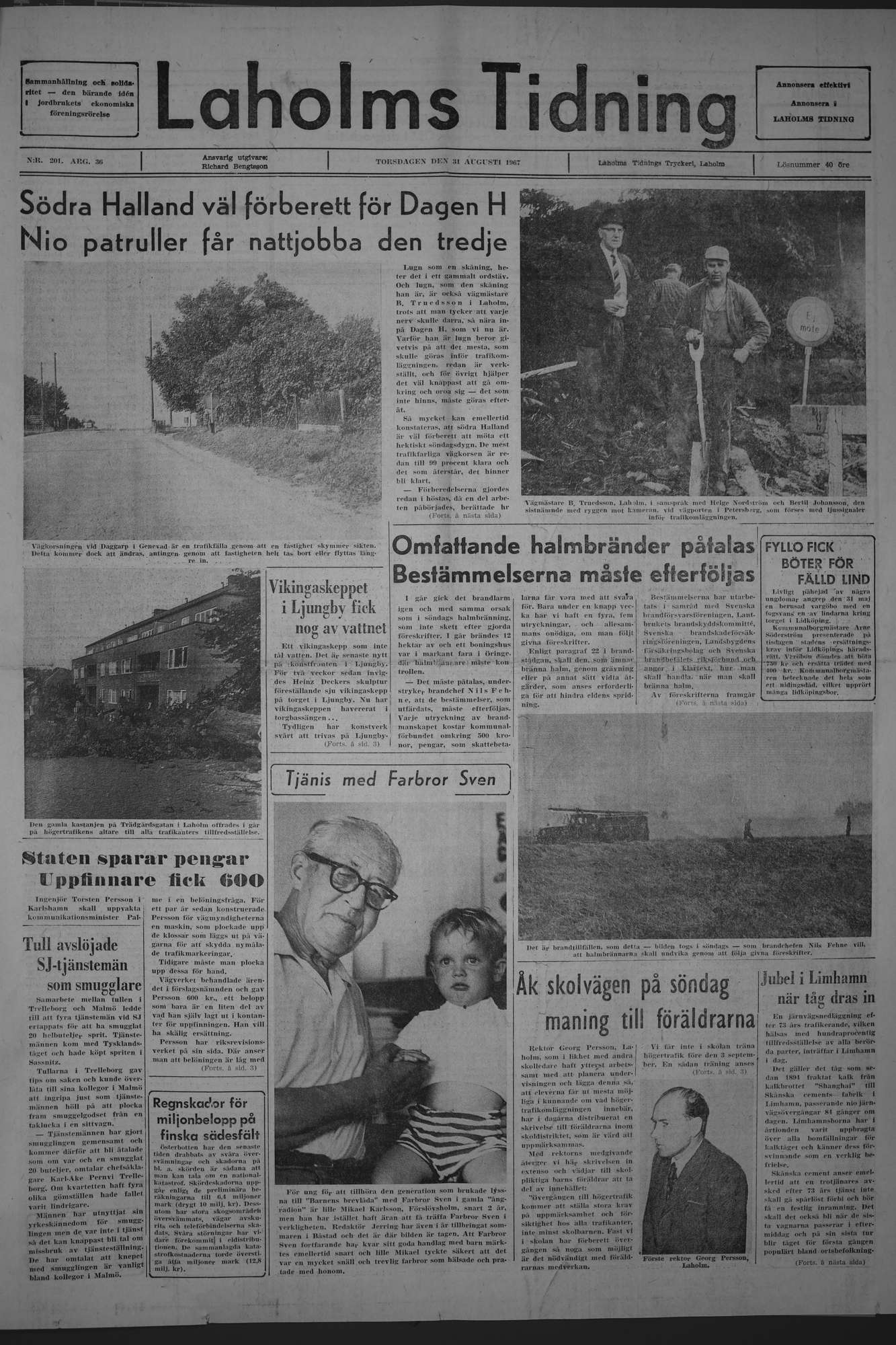 Laholms Tidning Torsdag 31 augusti 1967, sida 1