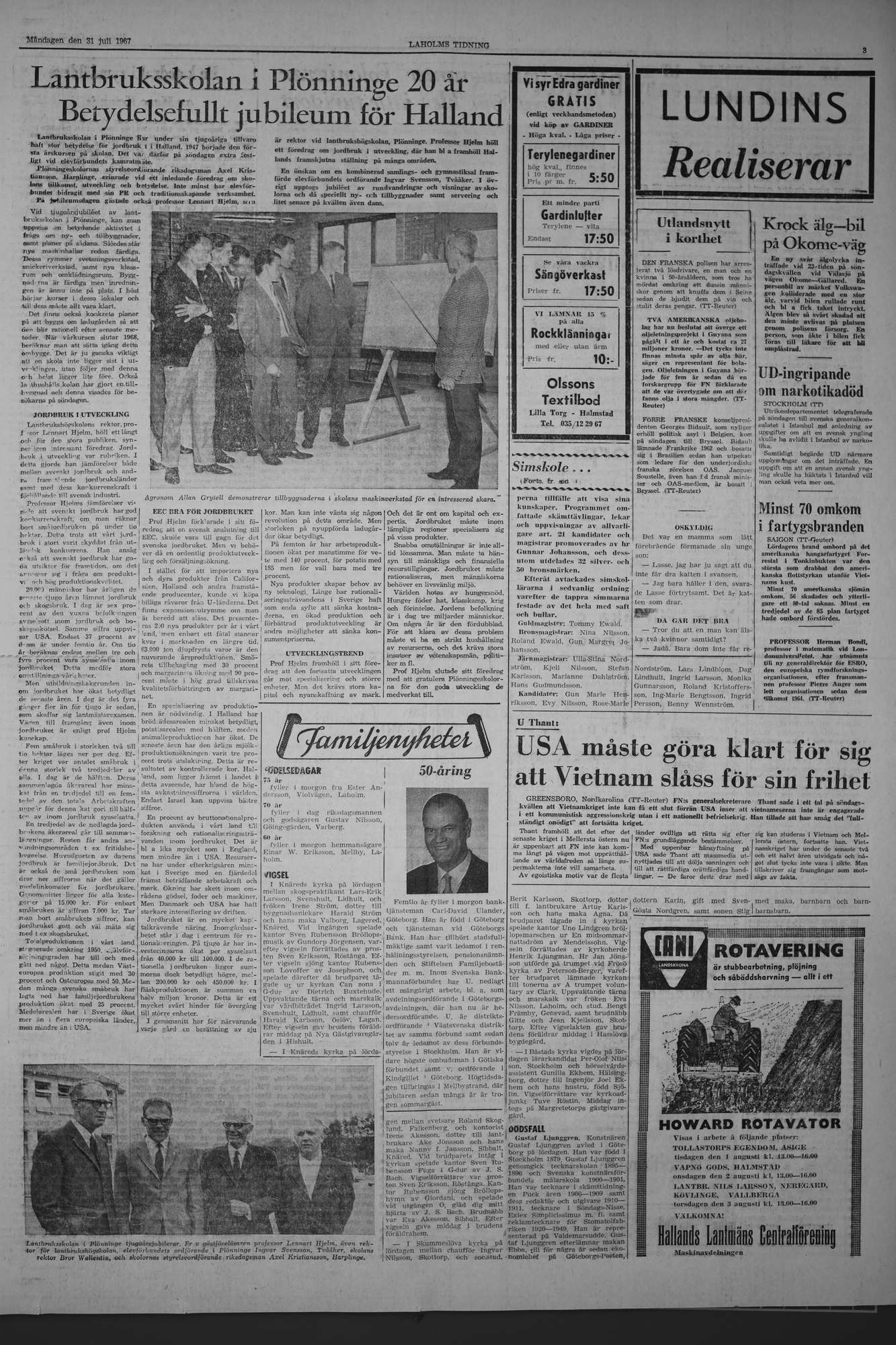Laholms Tidning Måndag 31 juli 1967, sida 3