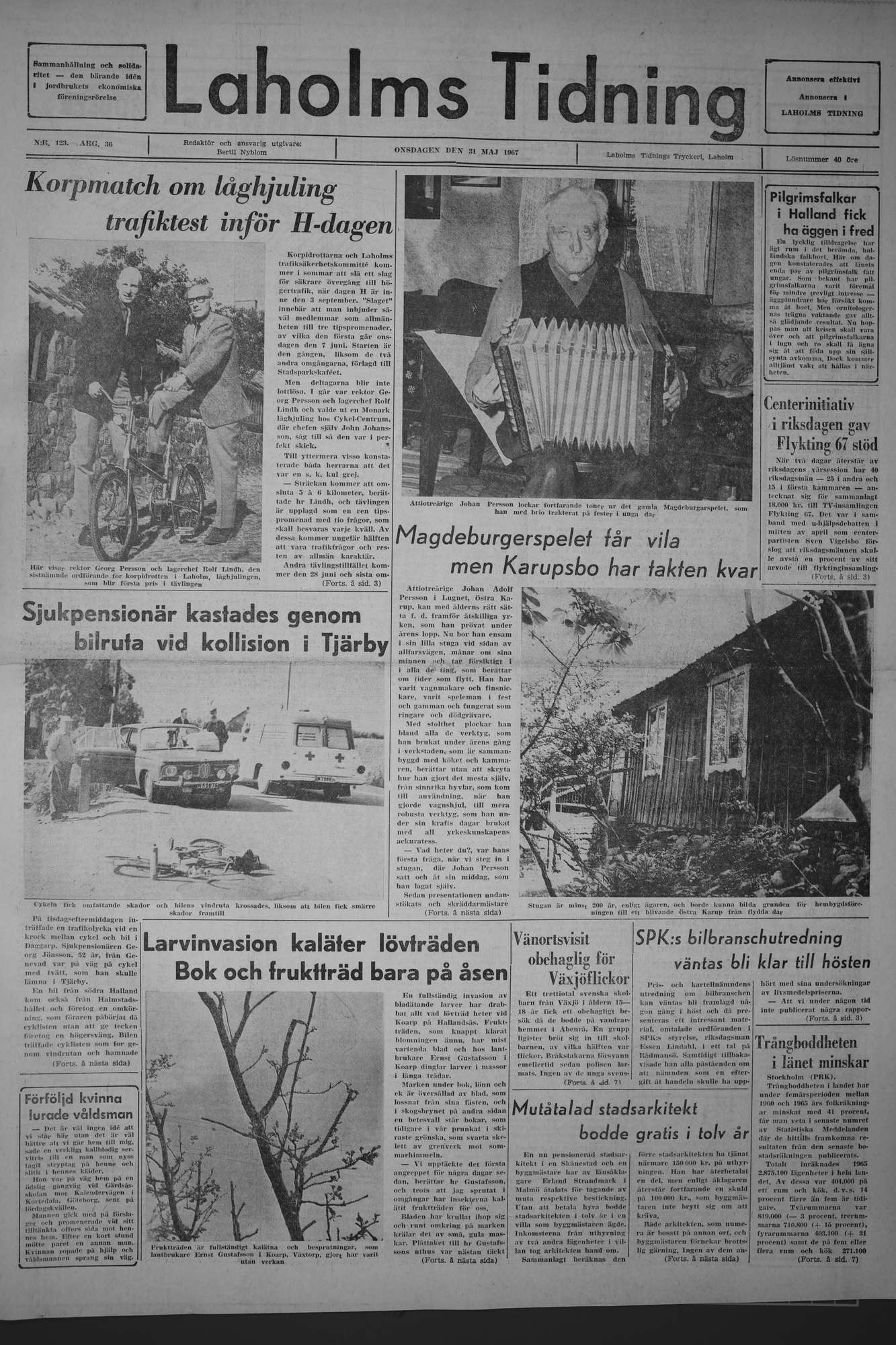 Laholms Tidning Onsdag 31 maj 1967, sida 1