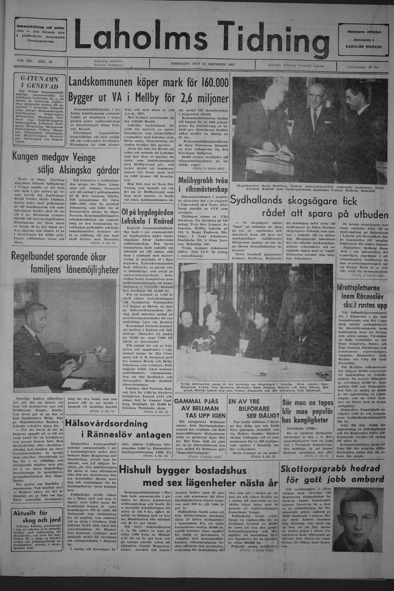 Laholms Tidning Tisdag 31 oktober 1967, sida 1