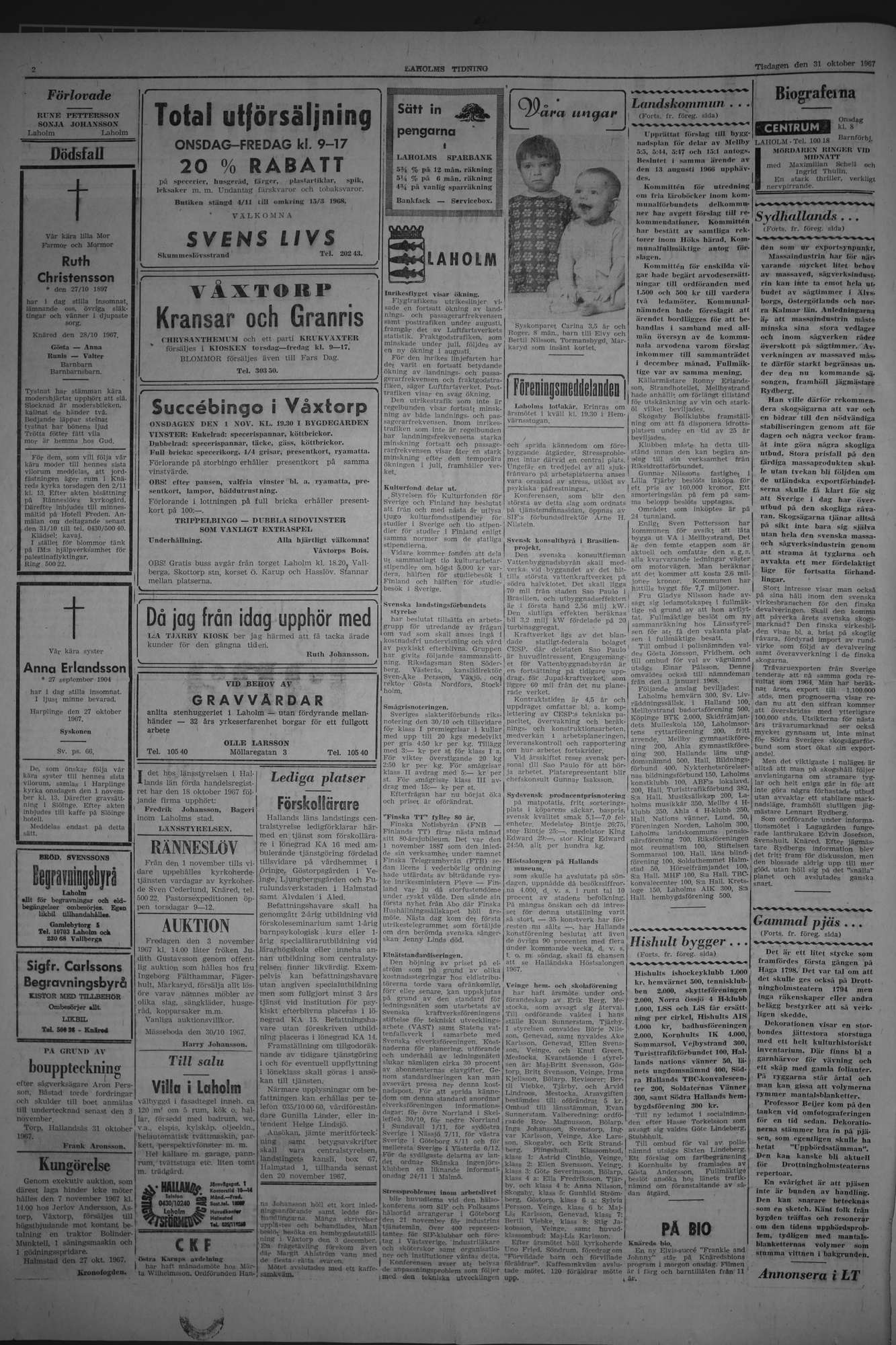 Laholms Tidning Tisdag 31 oktober 1967, sida 2
