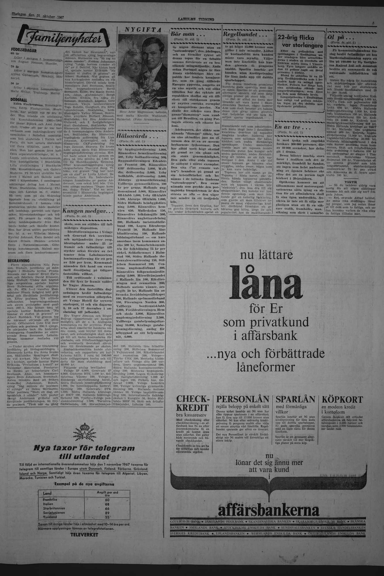 Laholms Tidning Tisdag 31 oktober 1967, sida 3