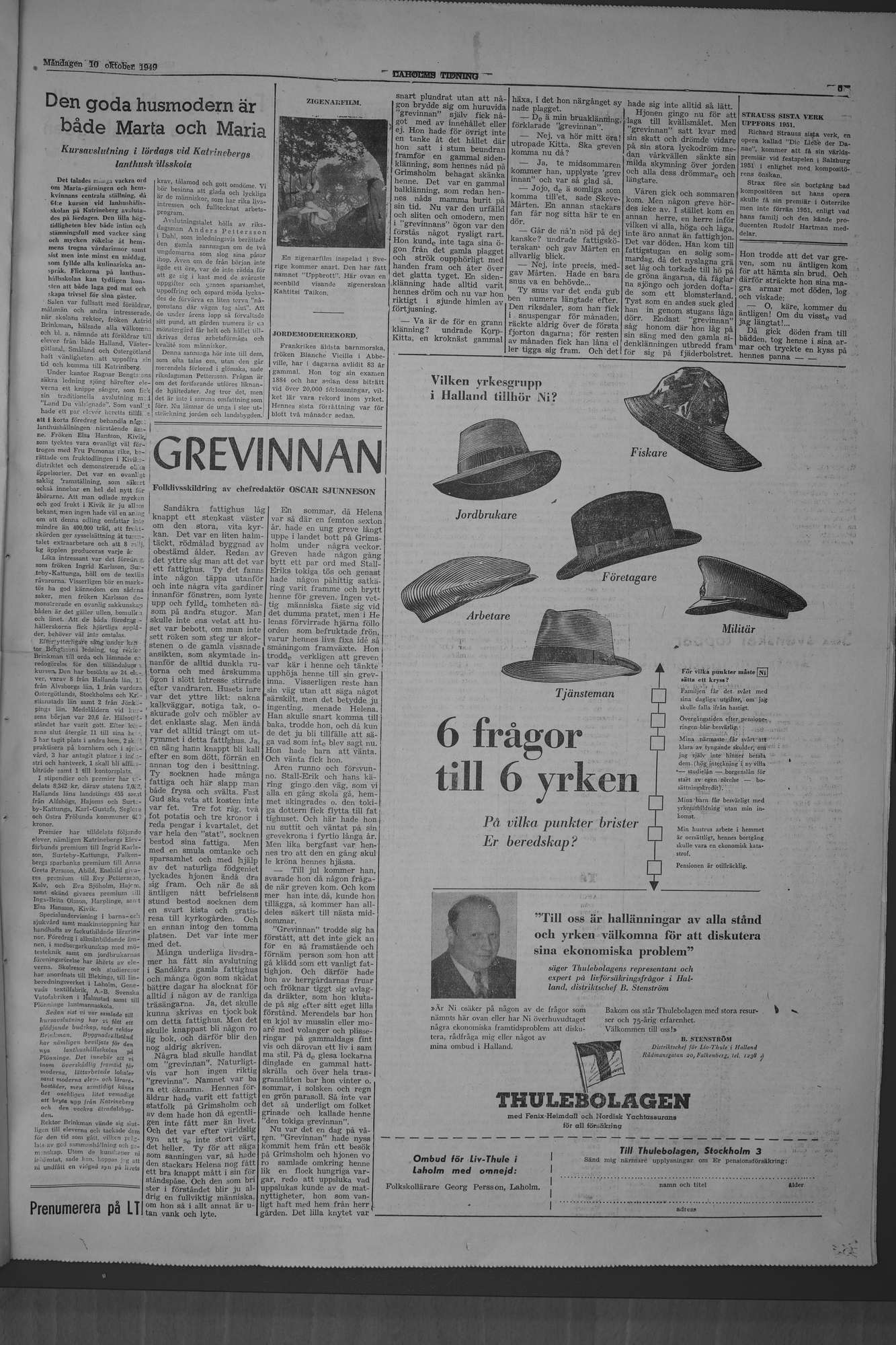 Laholms Tidning Måndag 10 oktober 1949, sida 5