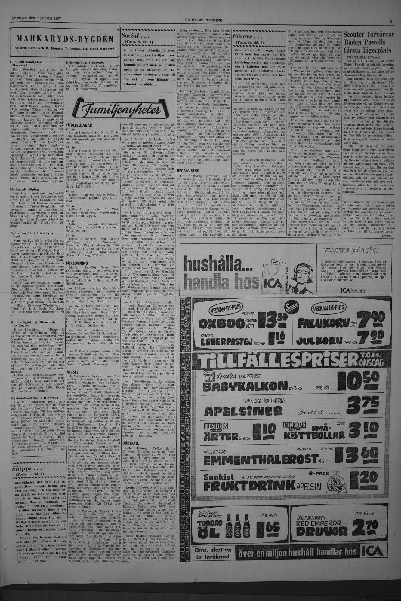 Laholms Tidning Onsdag 4 januari 1967, sida 3