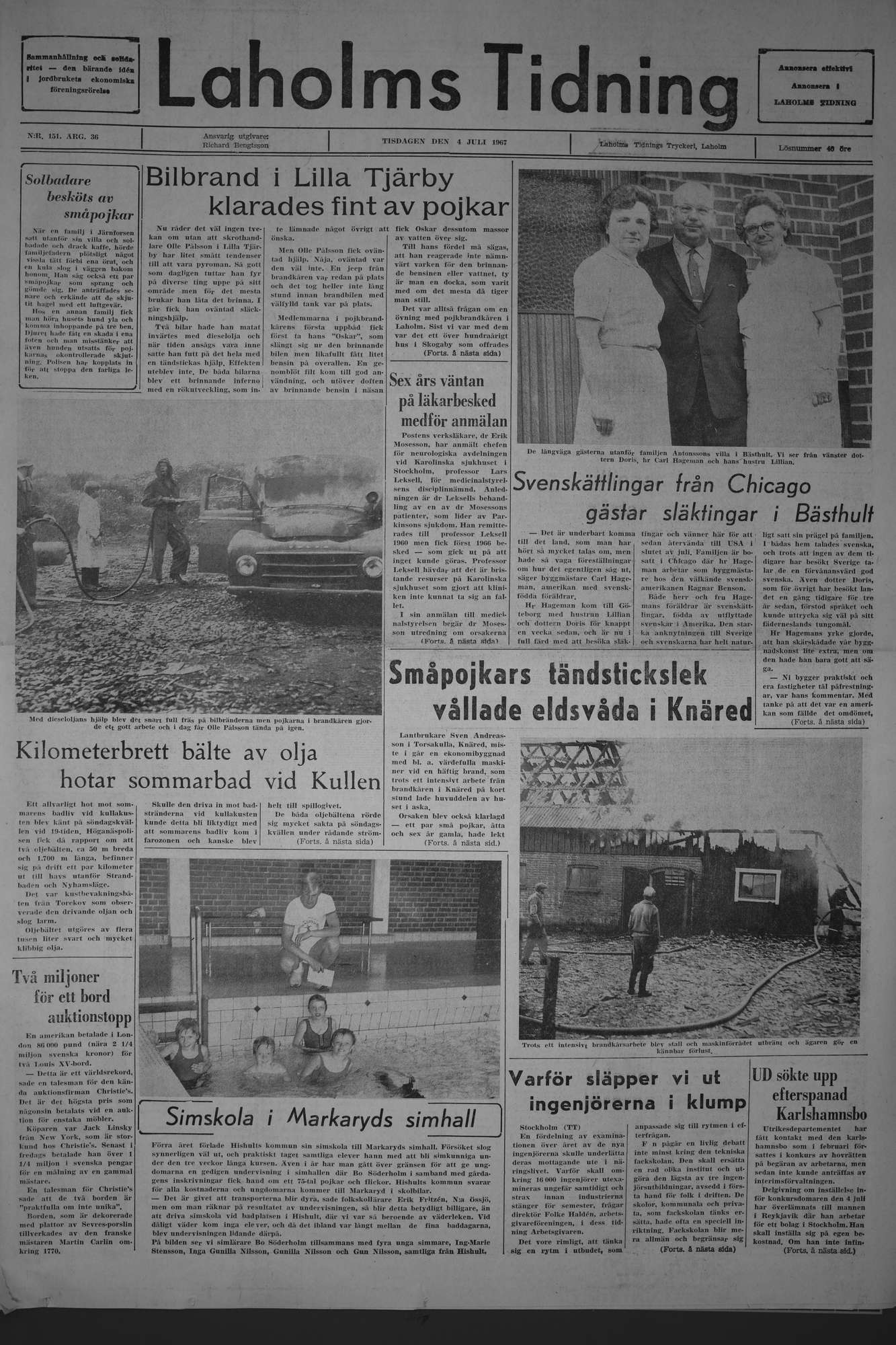 Laholms Tidning Tisdag 4 juli 1967, sida 1