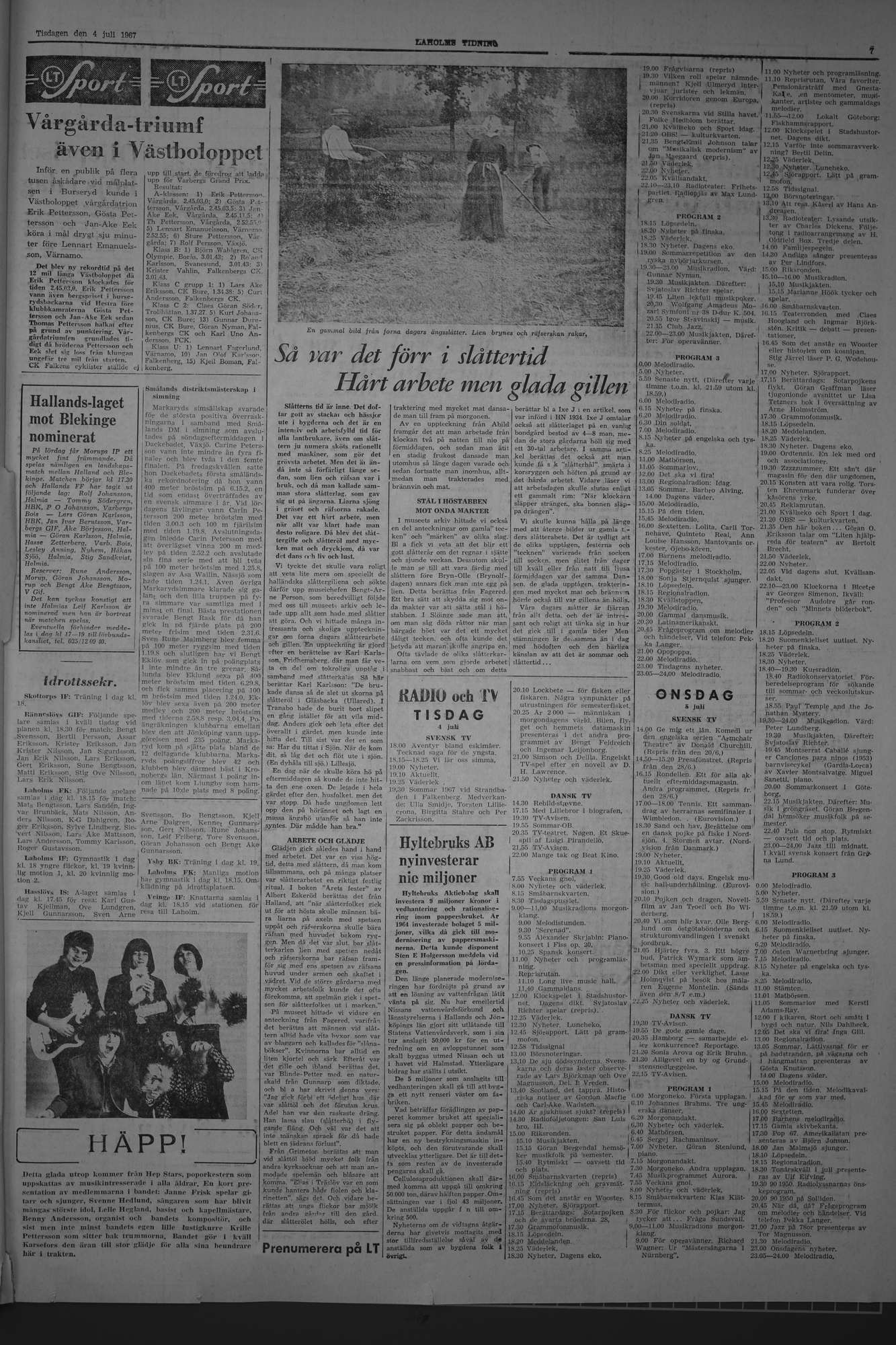 Laholms Tidning Tisdag 4 juli 1967, sida 7