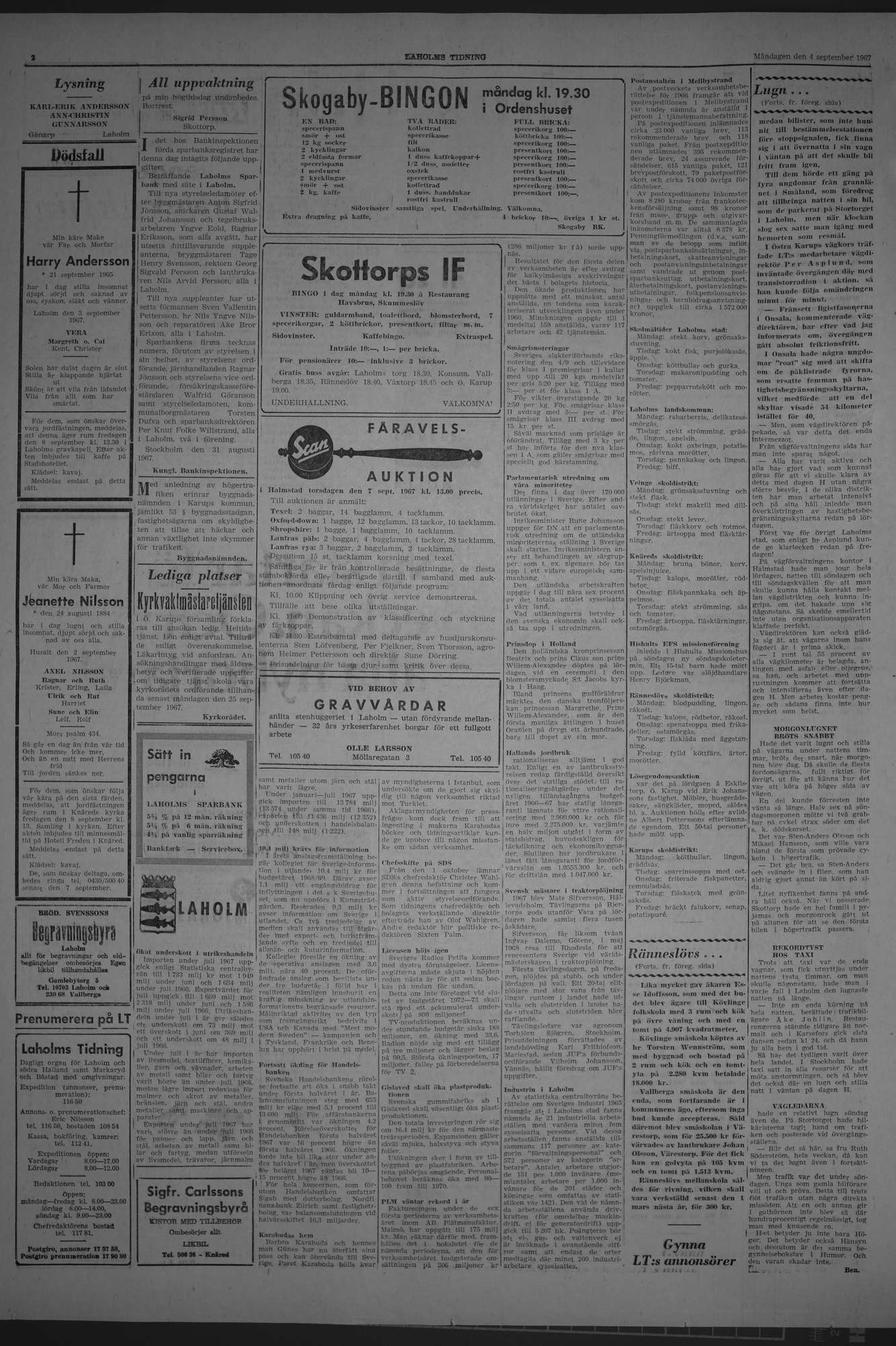 Laholms Tidning Måndag 4 september 1967, sida 2
