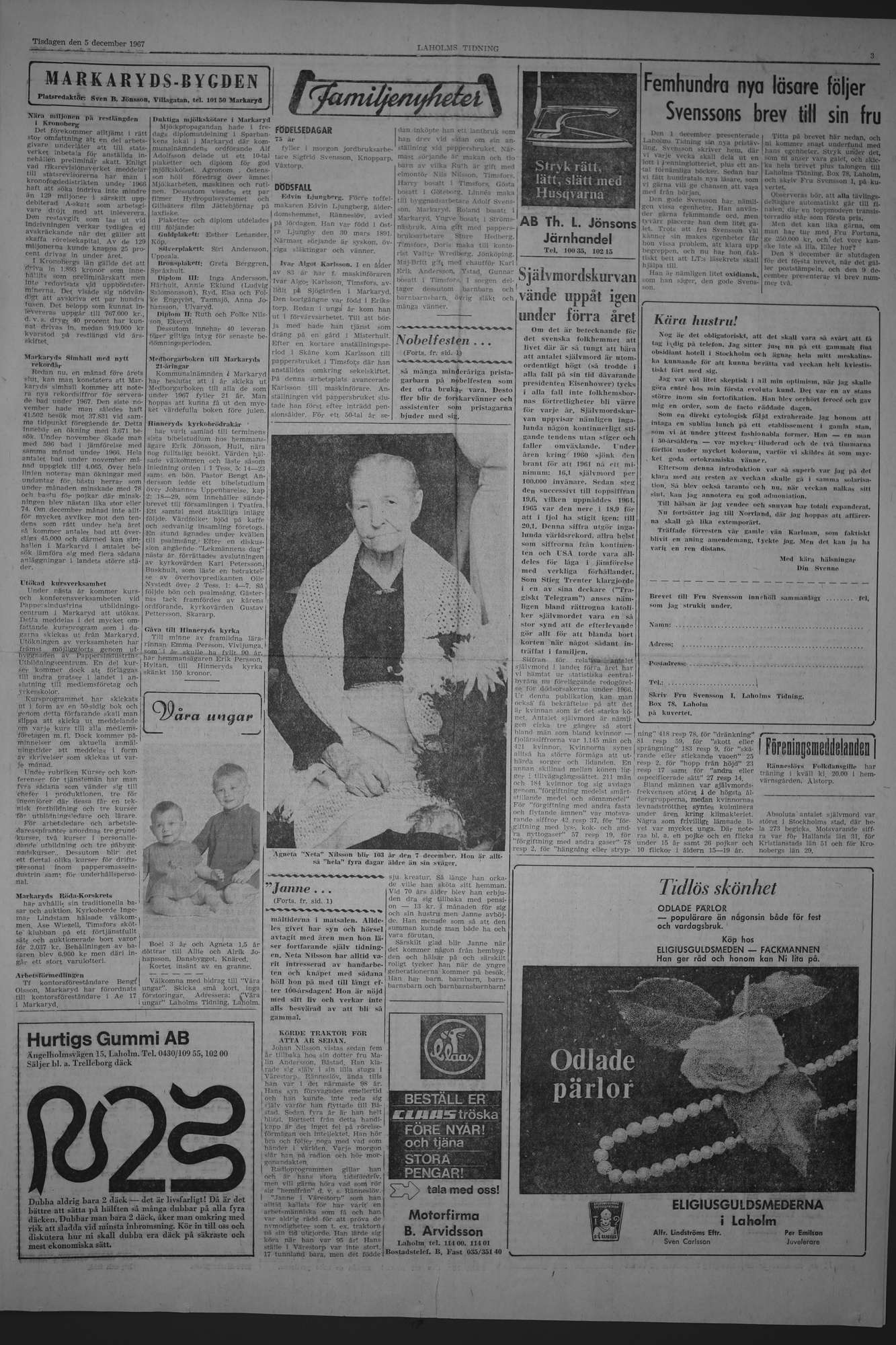Laholms Tidning Tisdag 5 december 1967, sida 3