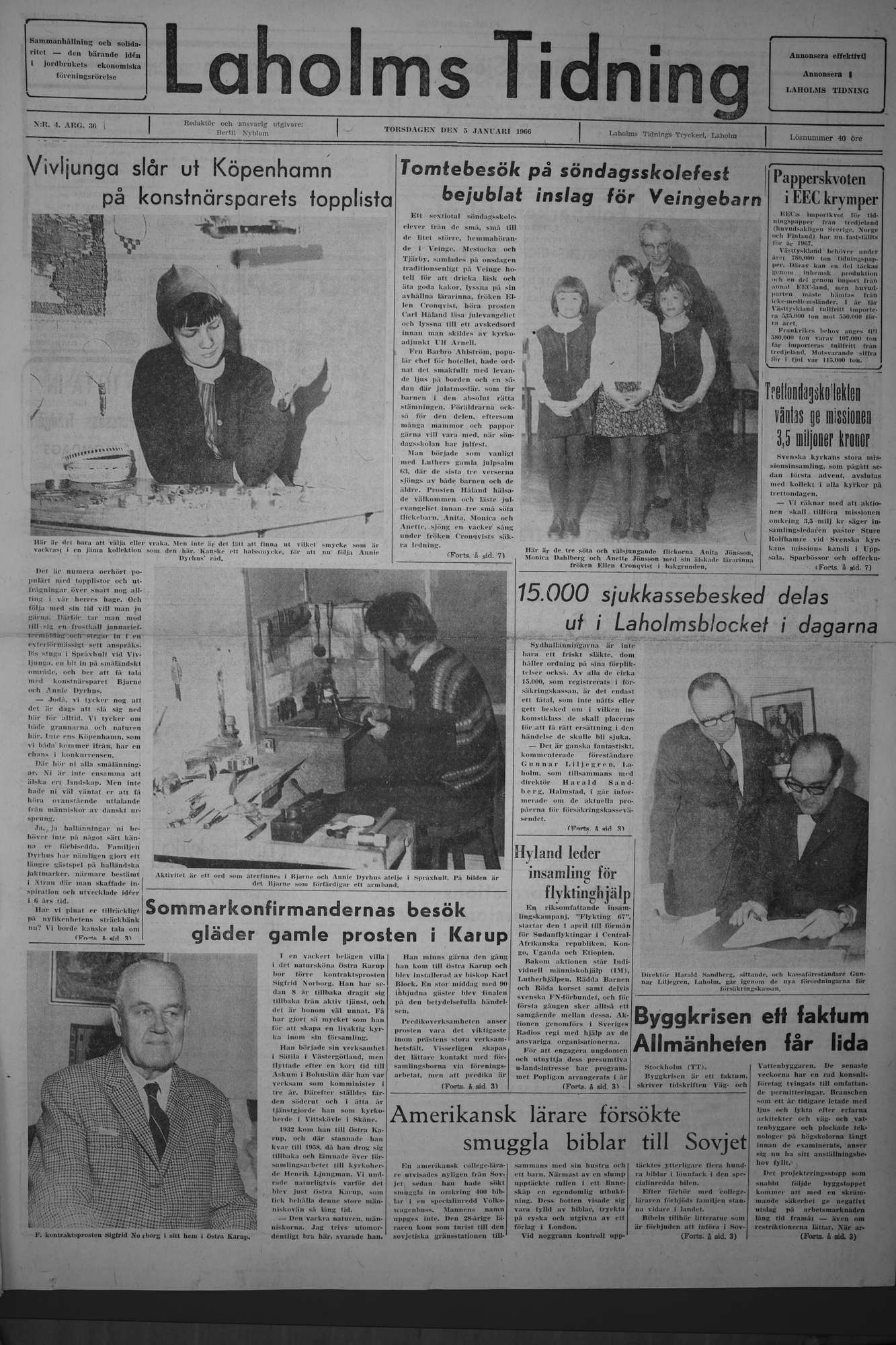 Laholms Tidning Torsdag 5 januari 1967, sida 1