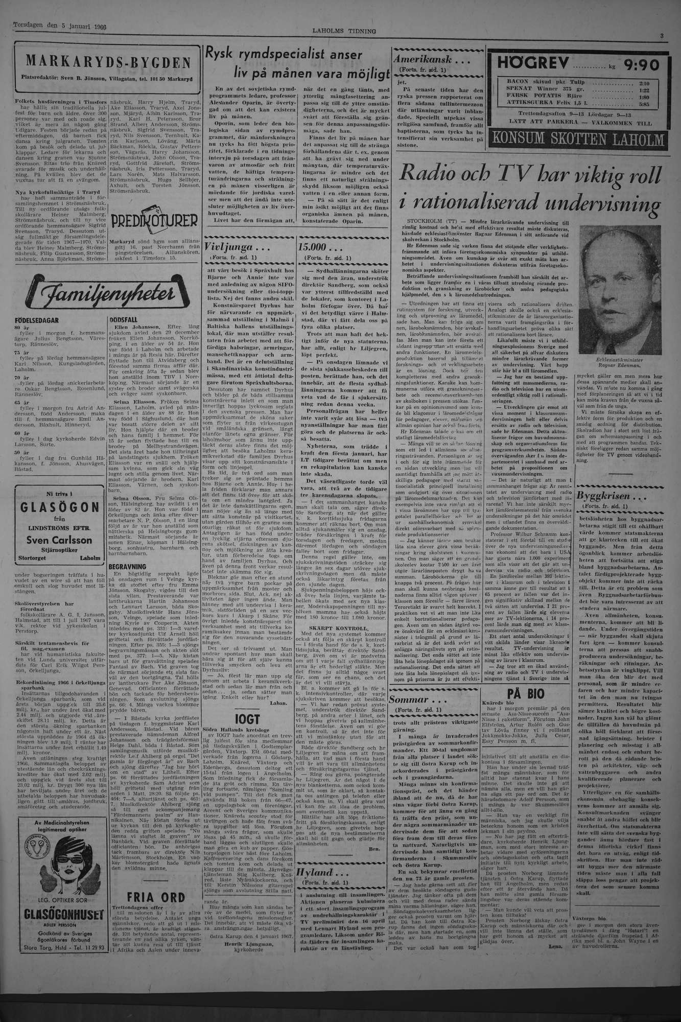 Laholms Tidning Torsdag 5 januari 1967, sida 3