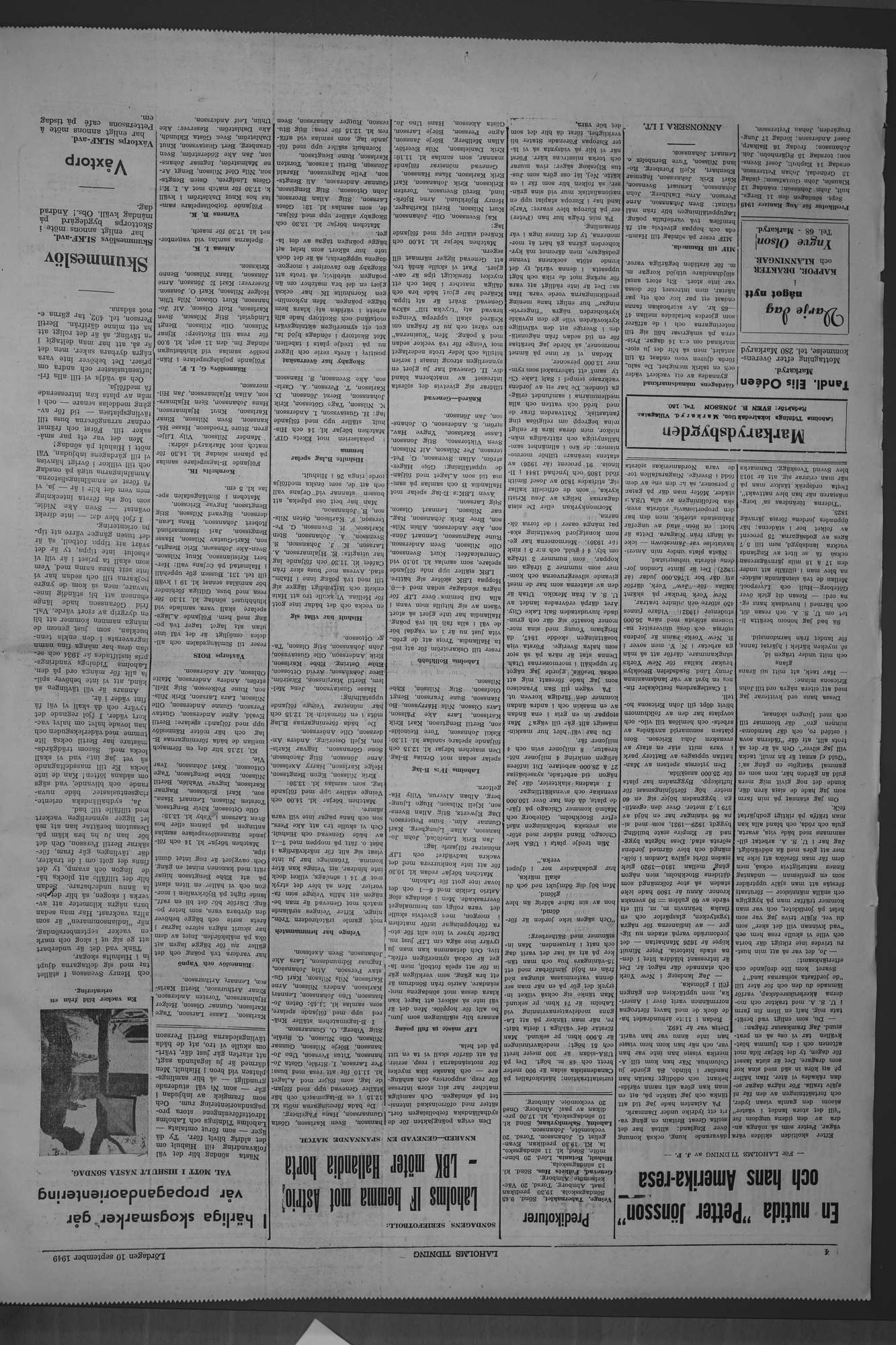 Laholms Tidning Lördag 10 september 1949, sida 4