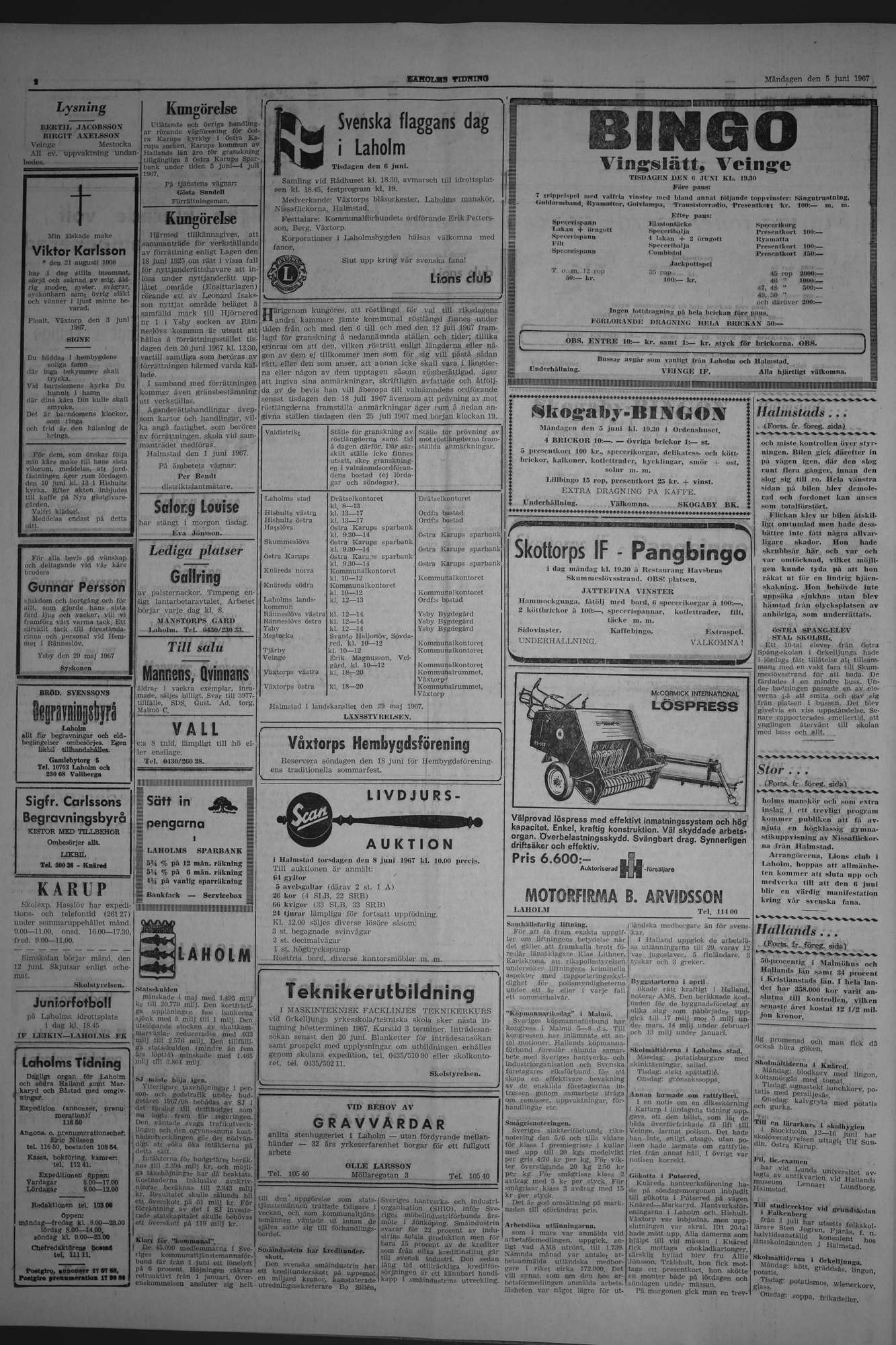 Laholms Tidning Måndag 5 juni 1967, sida 2