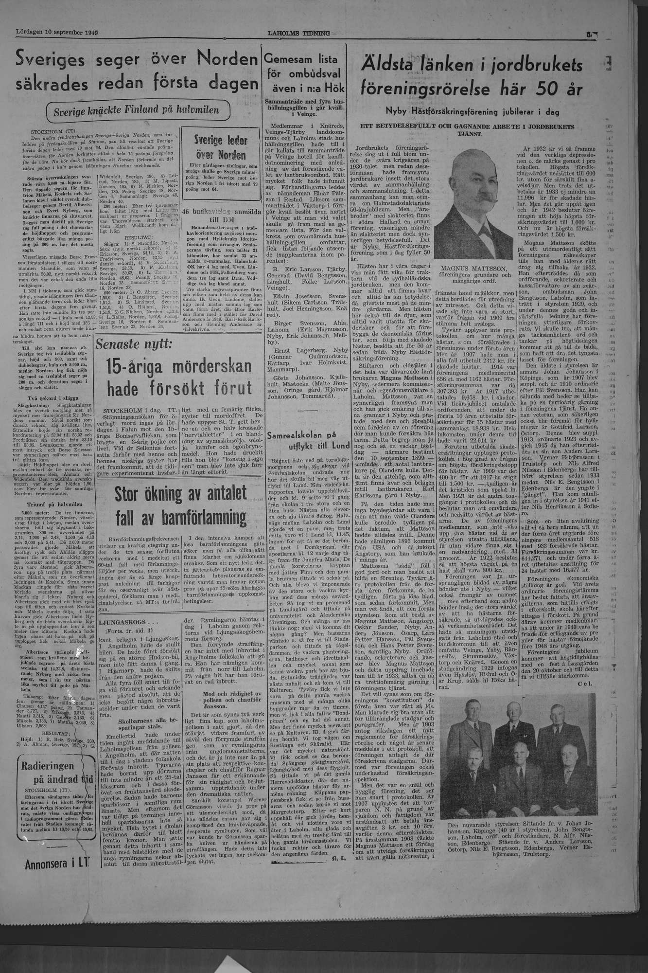 Laholms Tidning Lördag 10 september 1949, sida 5