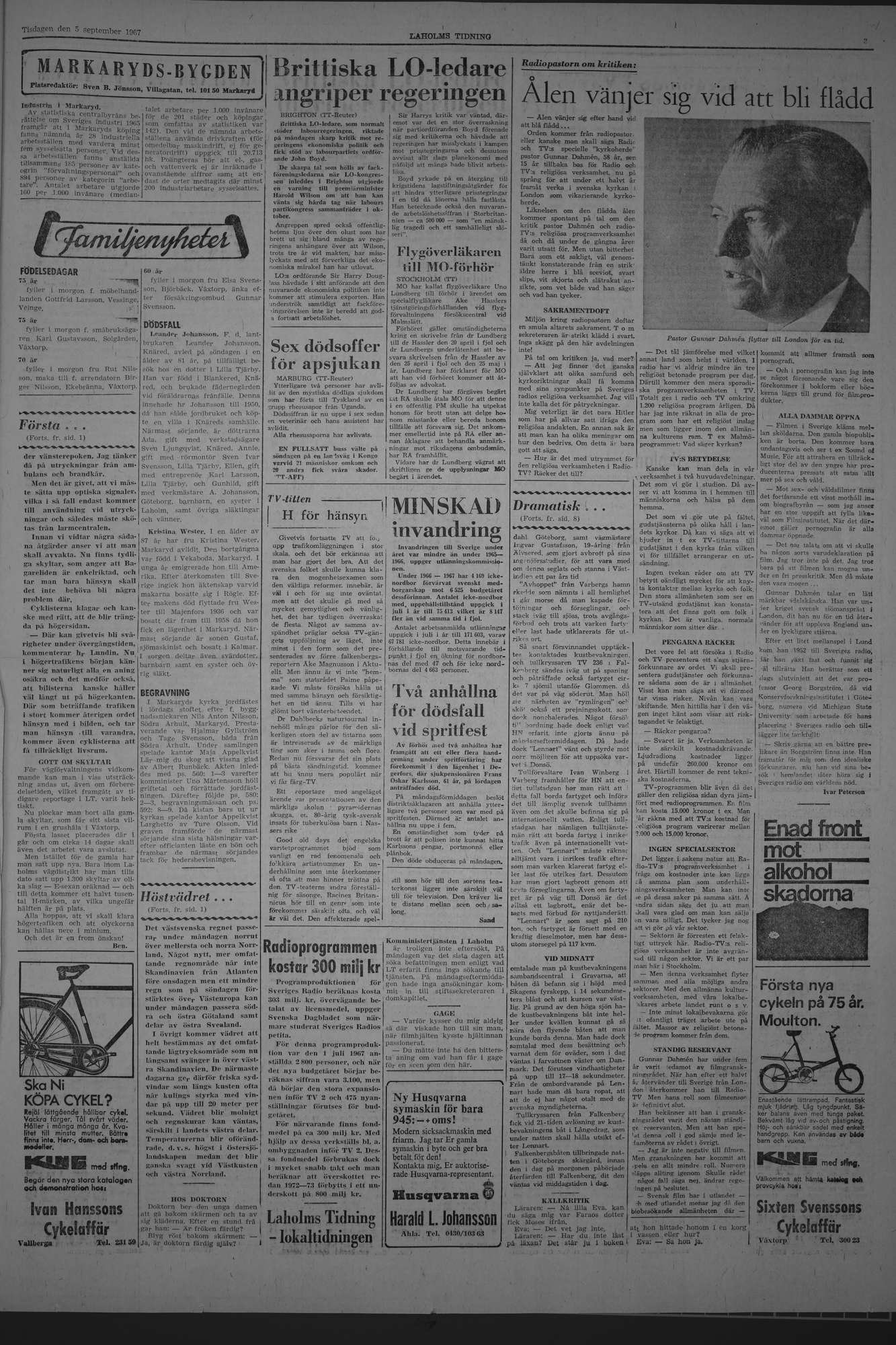 Laholms Tidning Tisdag 5 september 1967, sida 3