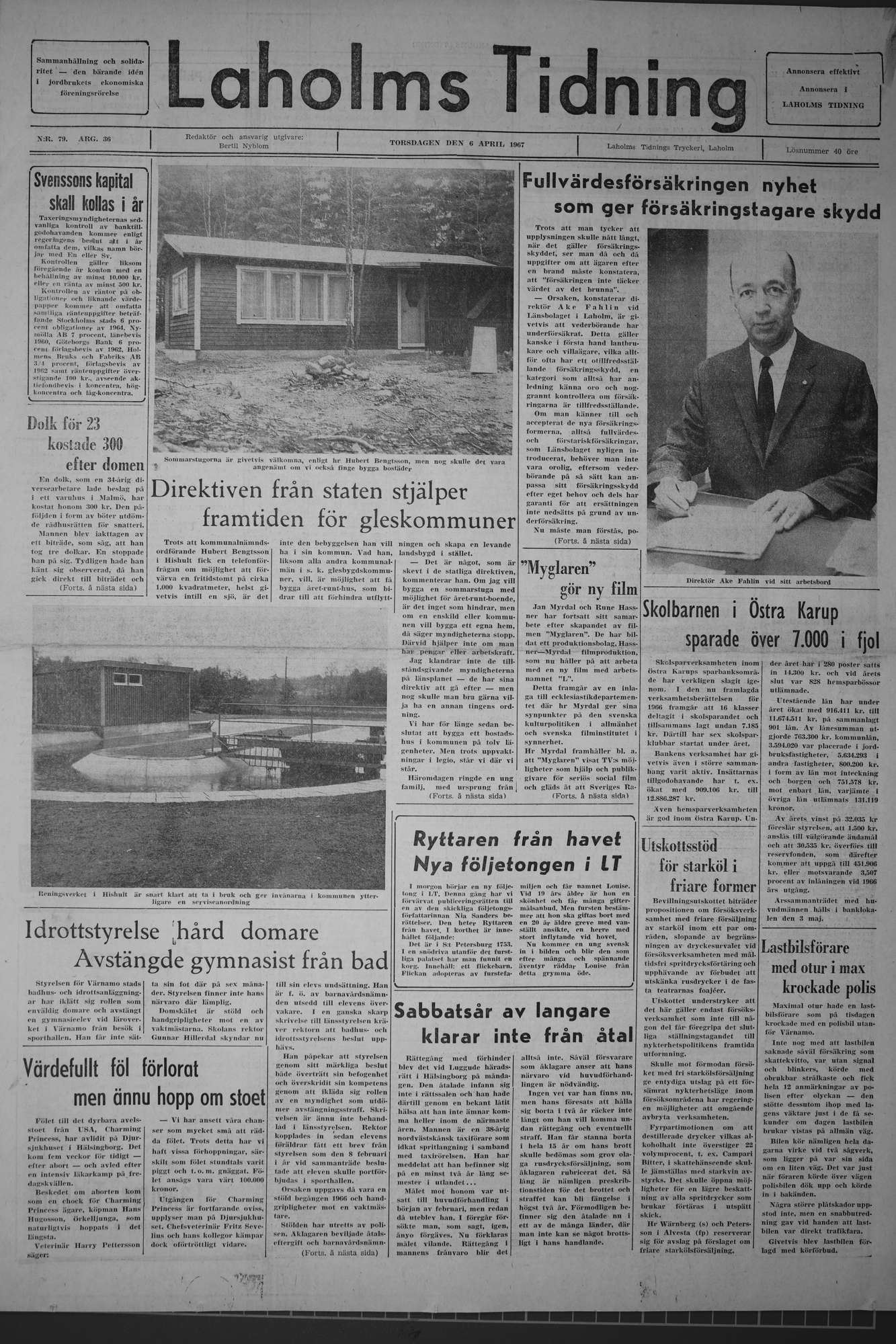 Laholms Tidning Torsdag 6 april 1967, sida 1