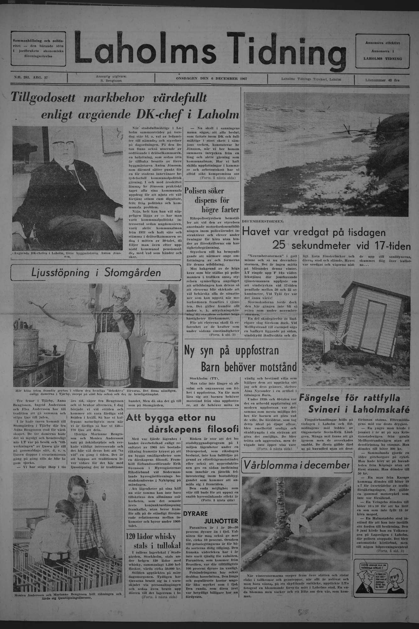 Laholms Tidning Onsdag 6 december 1967, sida 1