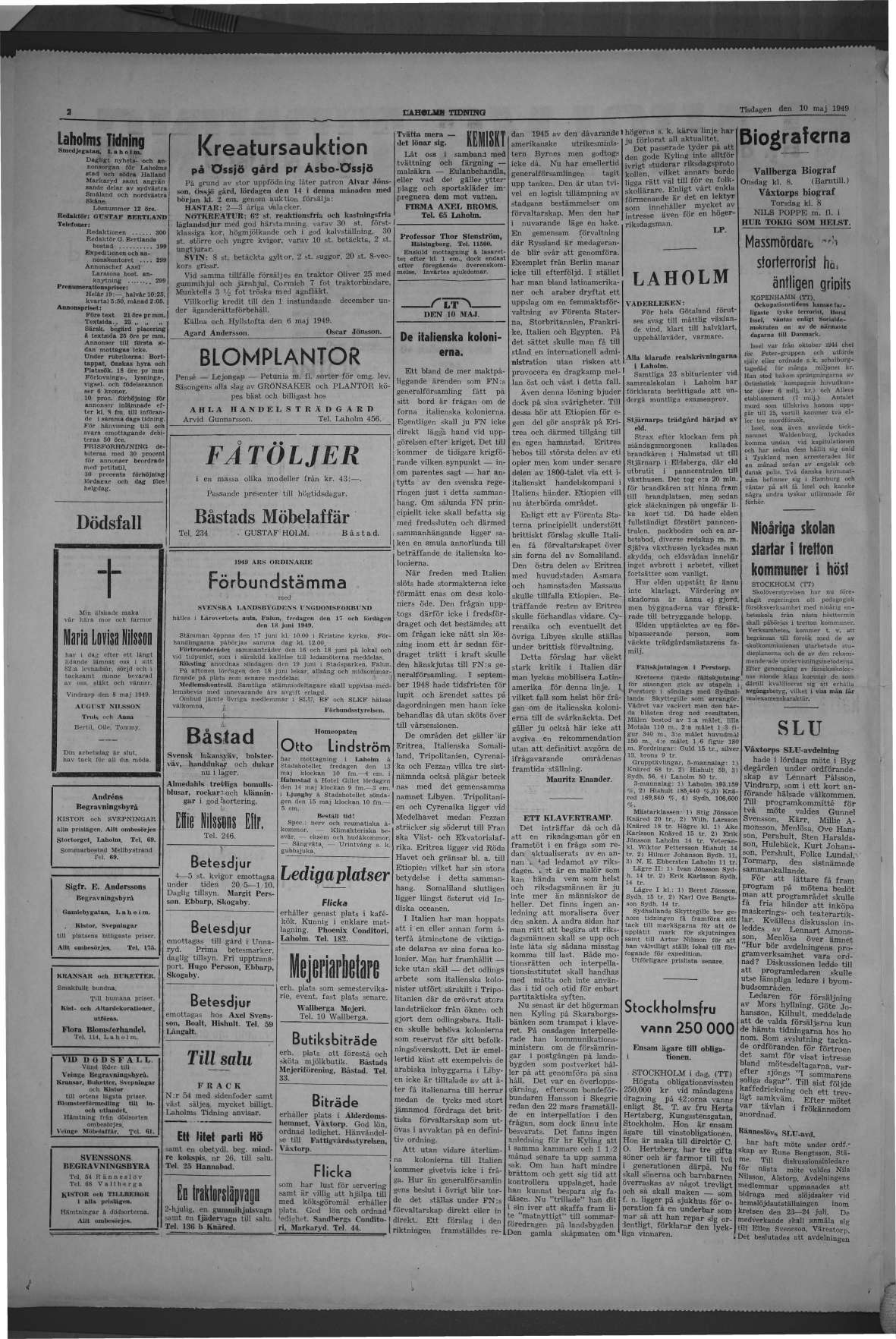 Laholms Tidning Tisdag 10 maj 1949, sida 2