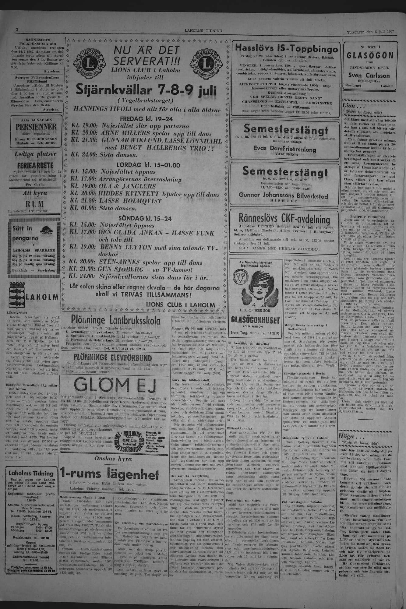 Laholms Tidning Torsdag 6 juli 1967, sida 2