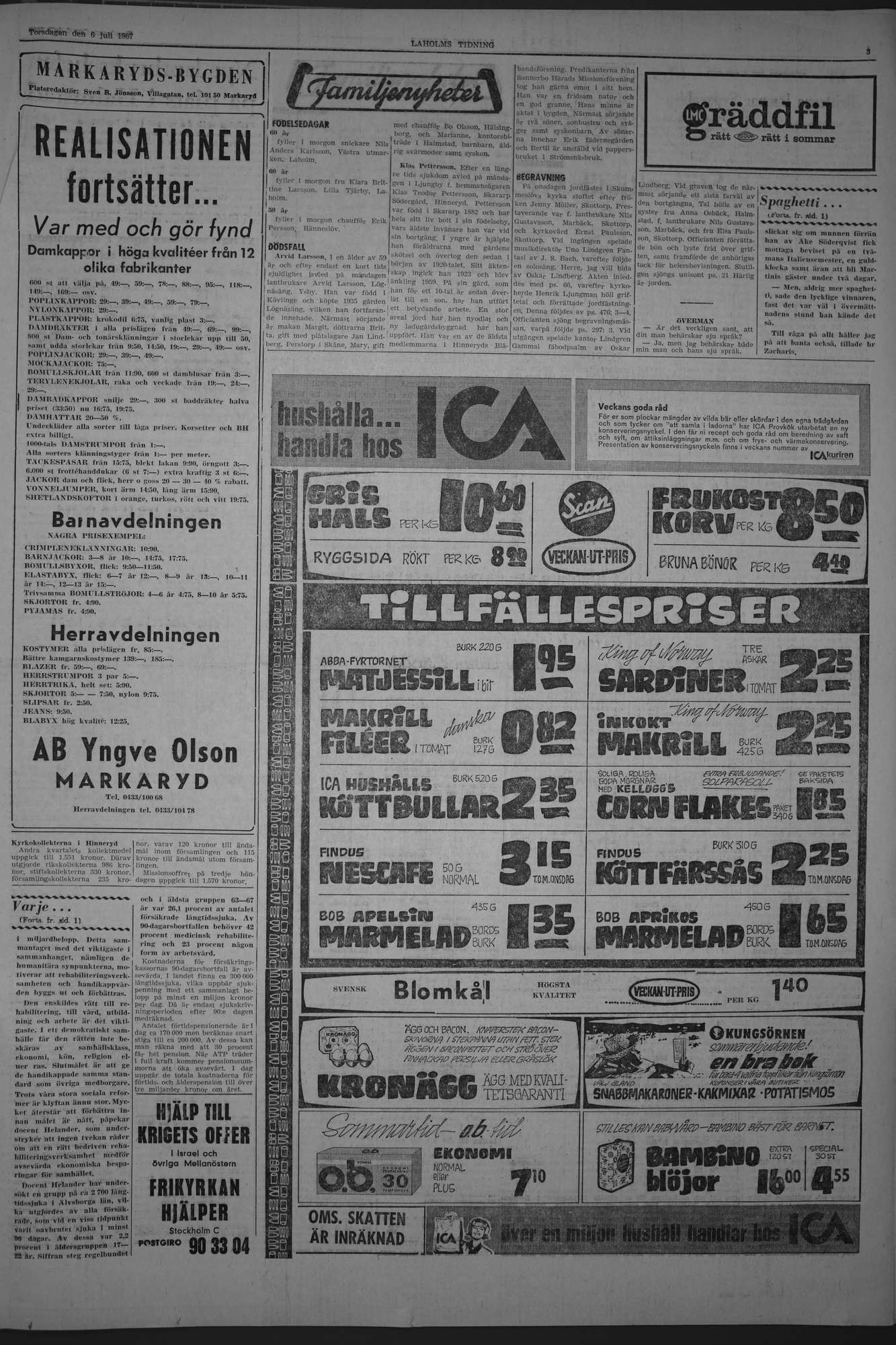 Laholms Tidning Torsdag 6 juli 1967, sida 3