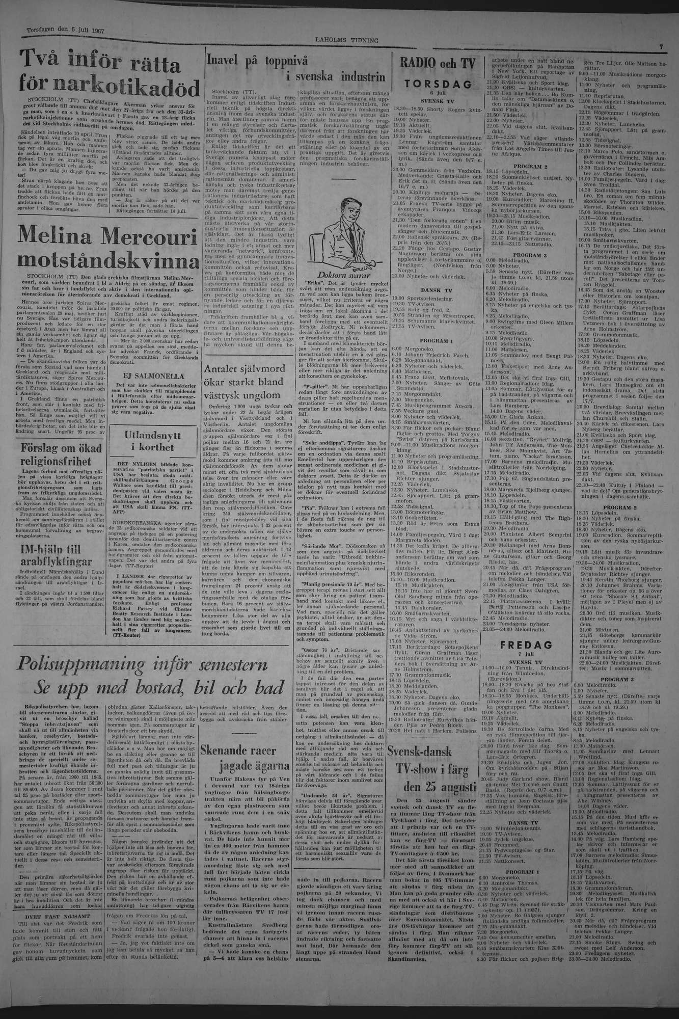 Laholms Tidning Torsdag 6 juli 1967, sida 7