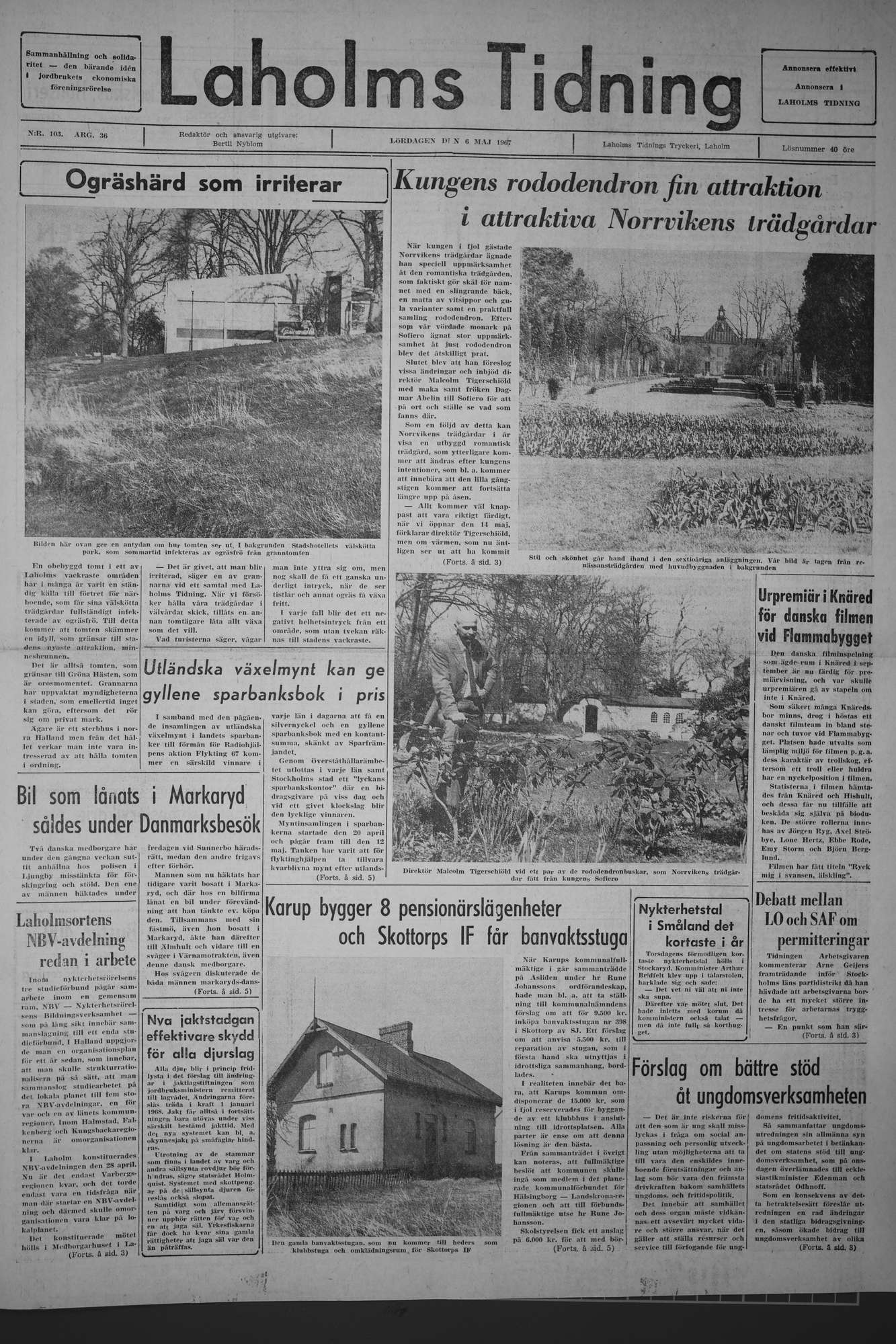 Laholms Tidning Lördag 6 maj 1967, sida 1