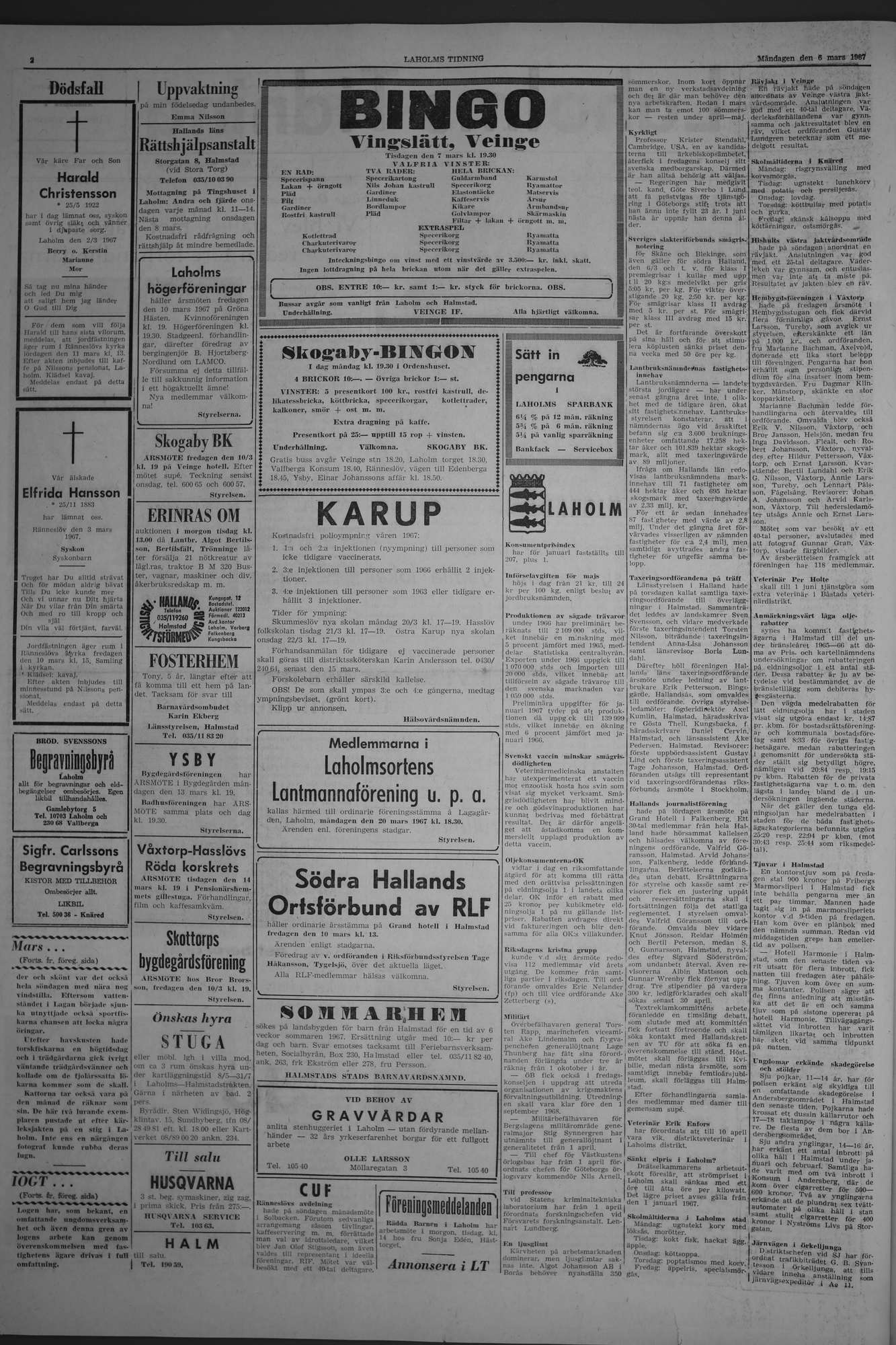 Laholms Tidning Måndag 6 mars 1967, sida 2