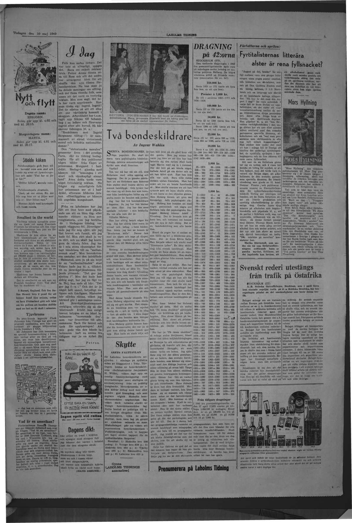Laholms Tidning Tisdag 10 maj 1949, sida 5