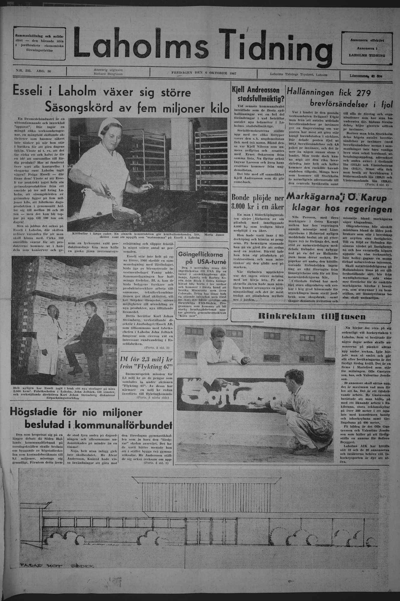 Laholms Tidning Fredag 6 oktober 1967, sida 1