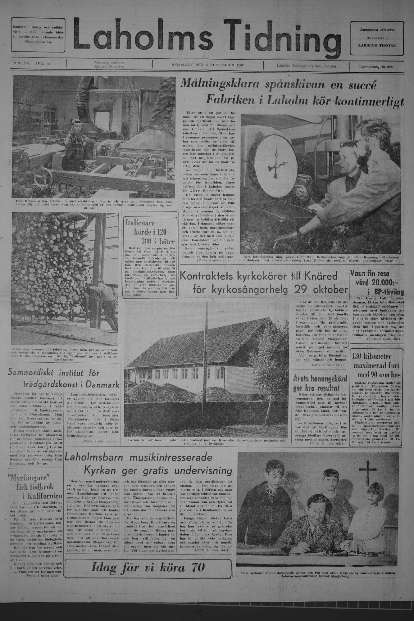 Laholms Tidning Onsdag 6 september 1967, sida 1