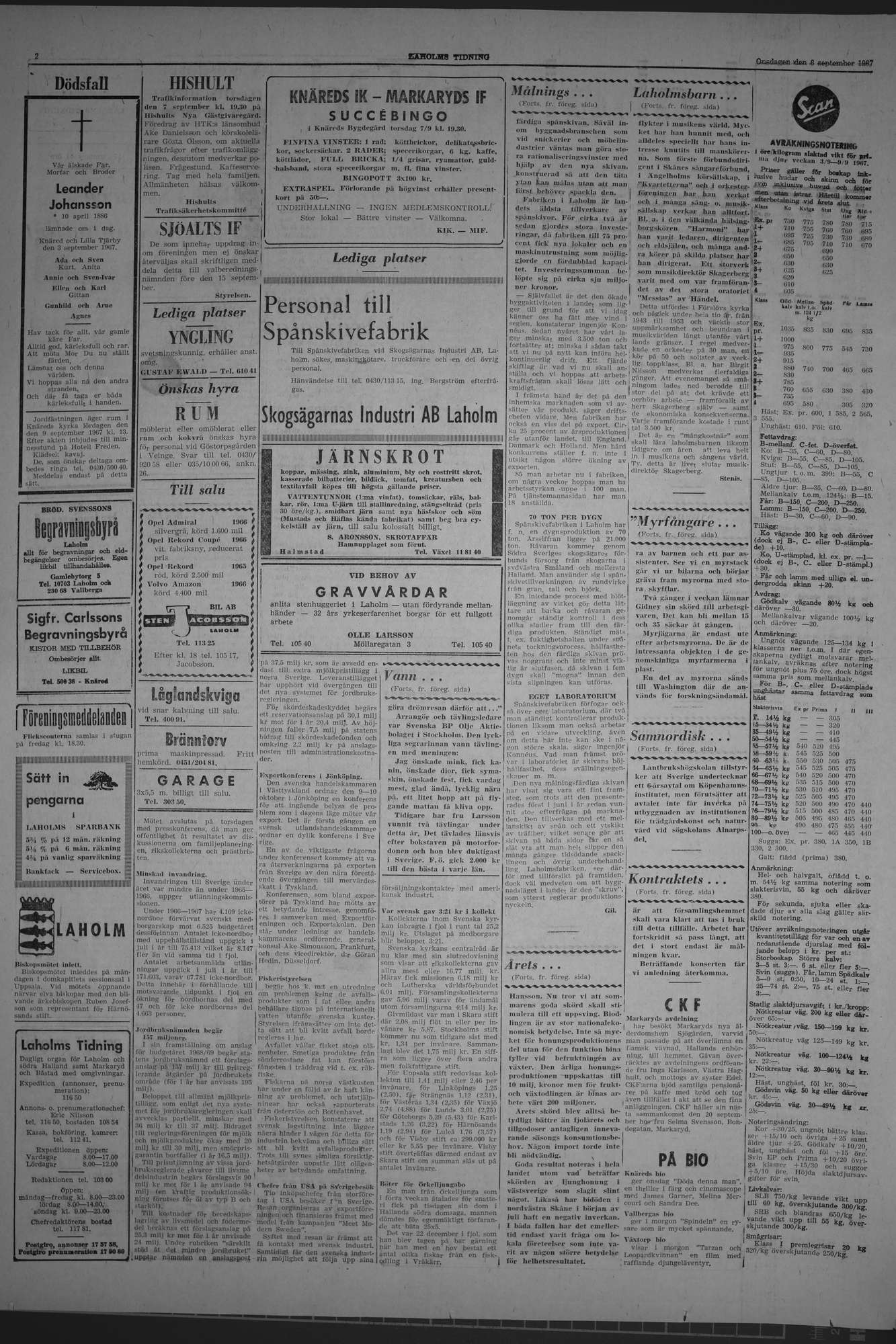 Laholms Tidning Onsdag 6 september 1967, sida 2