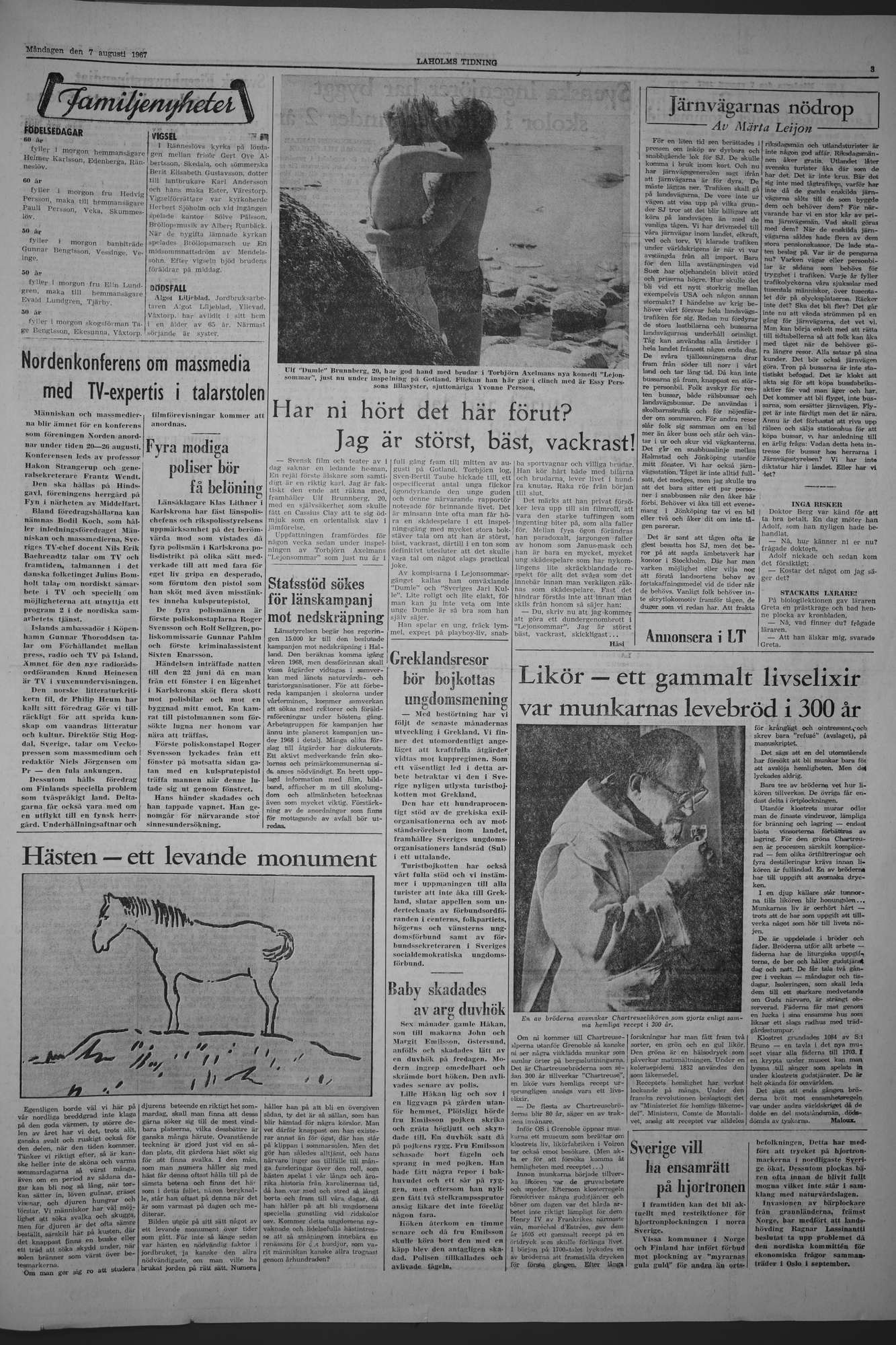Laholms Tidning Måndag 7 augusti 1967, sida 3