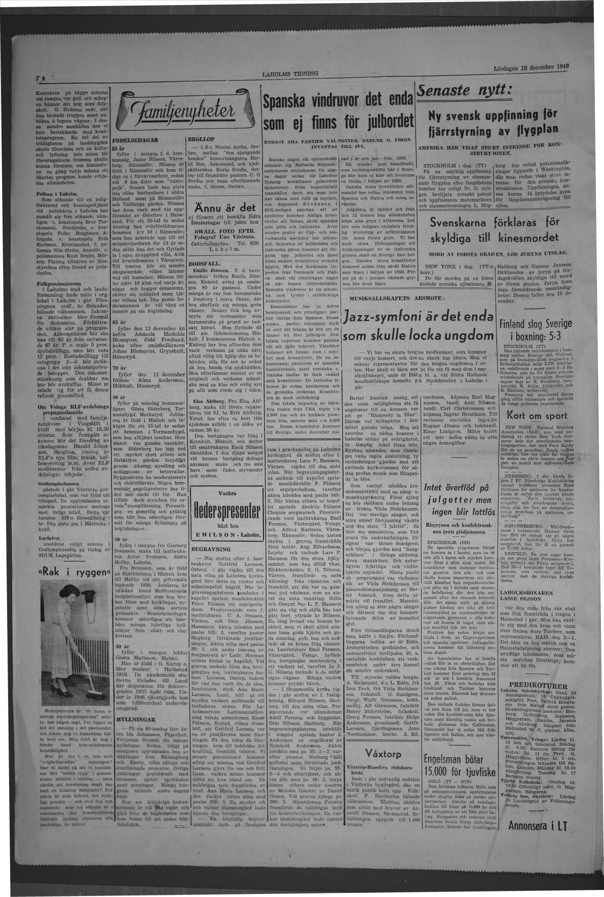 Laholms Tidning Lördag 10 december 1949, sida 4