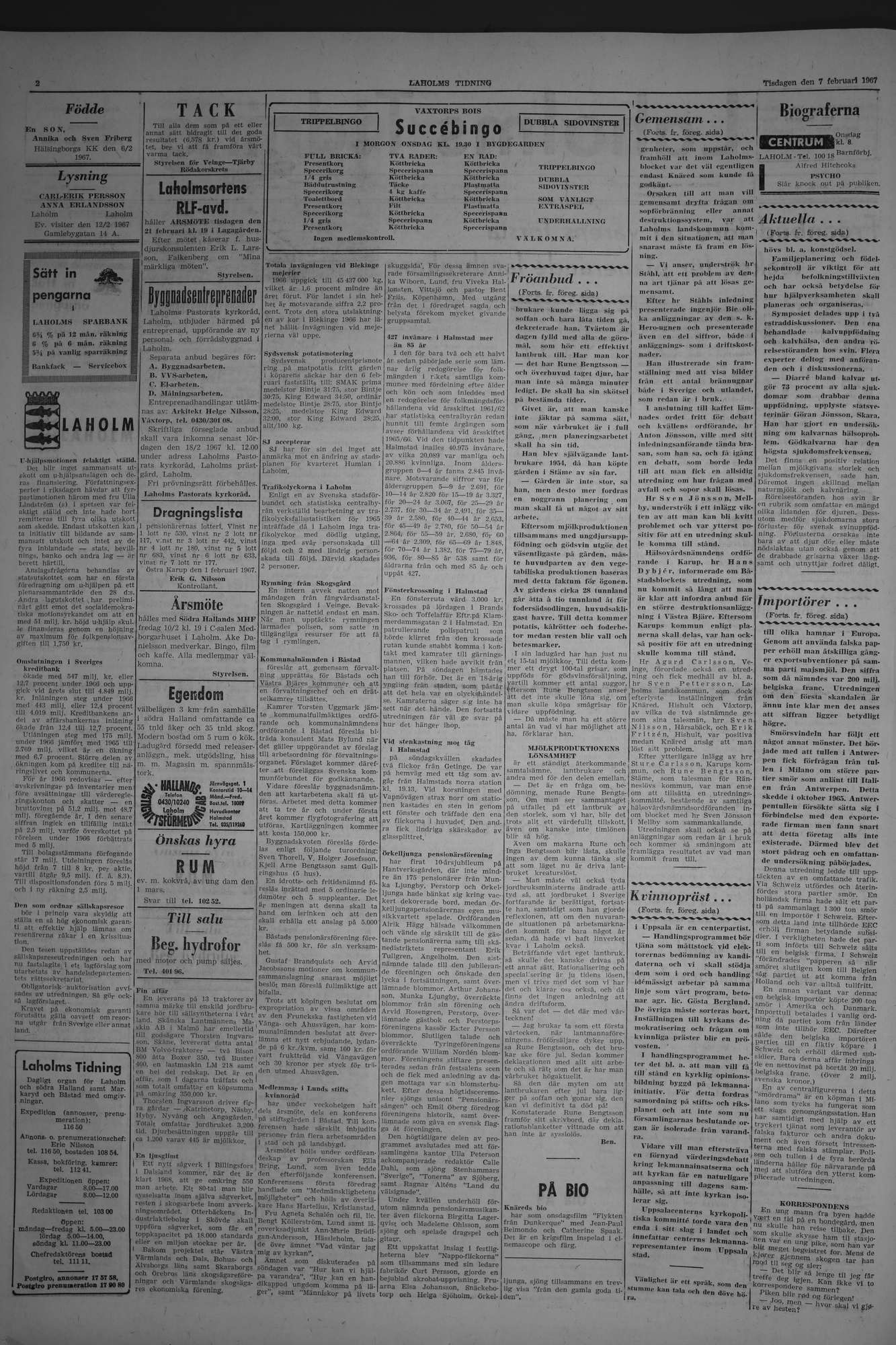 Laholms Tidning Tisdag 7 februari 1967, sida 2