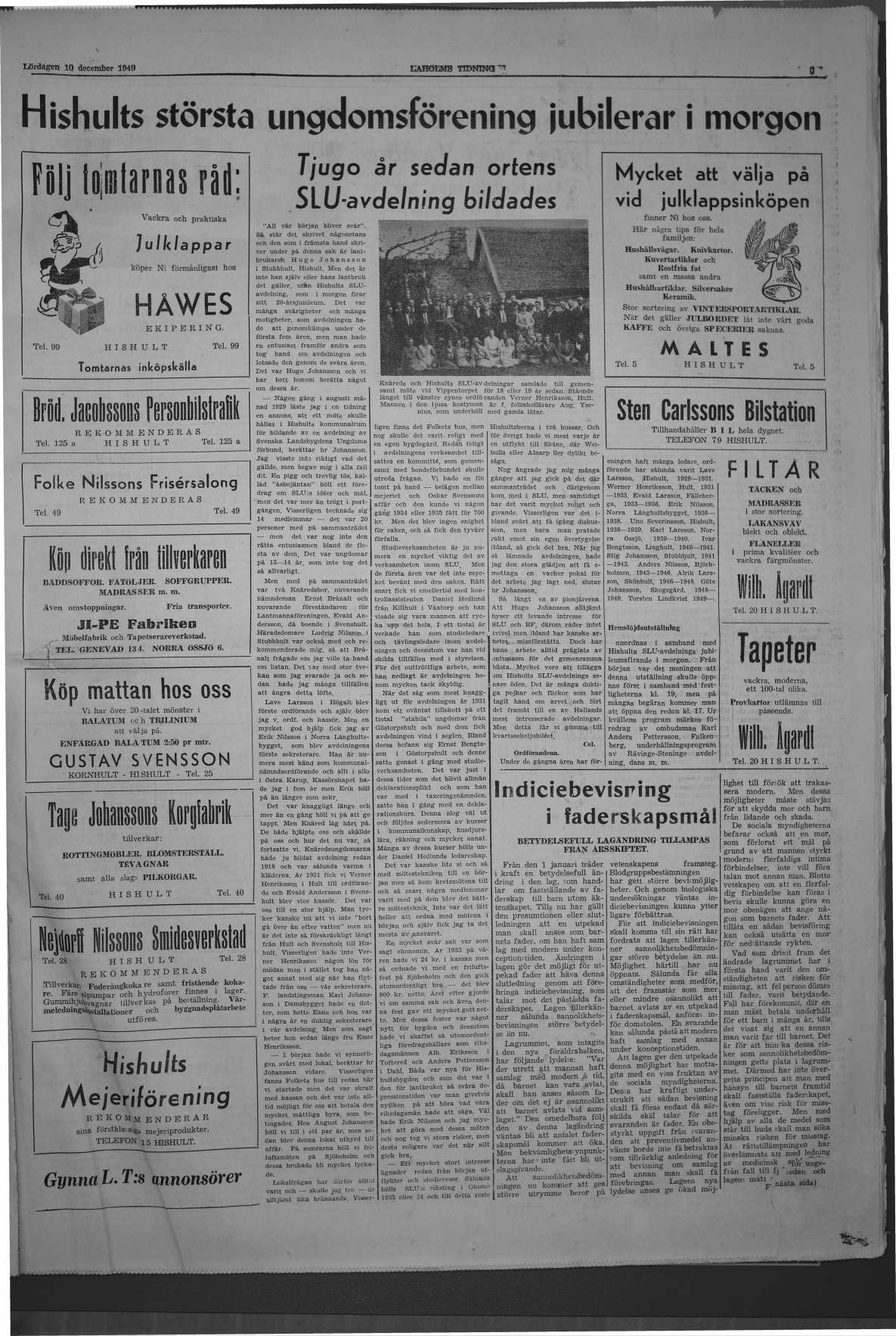 Laholms Tidning Lördag 10 december 1949, sida 5
